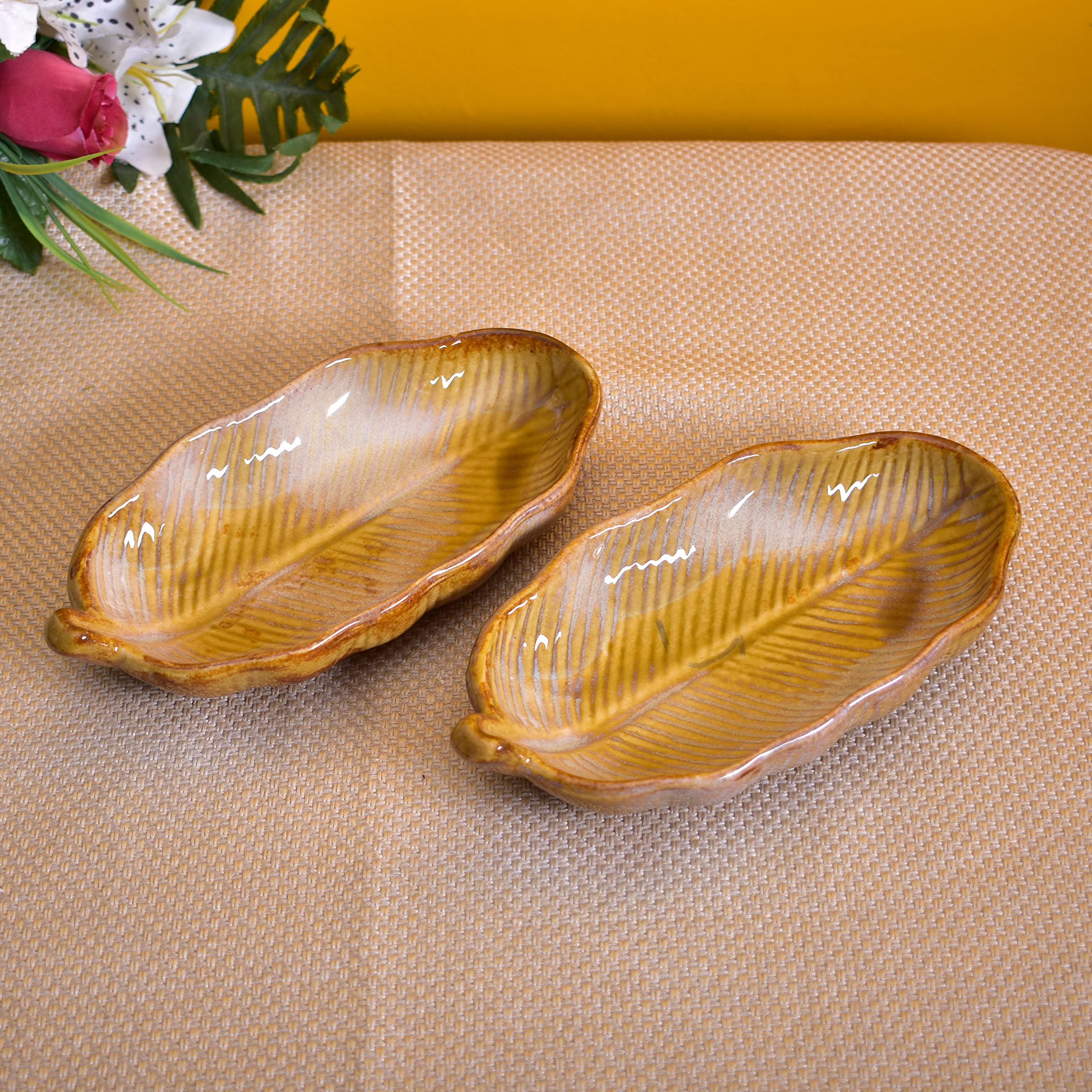 Kunhar Glazed Studio Pottery Ceramic Platter, 2 Pieces, Buttered Rum (4.2 Inch x 8.8 Inch) - Image 3