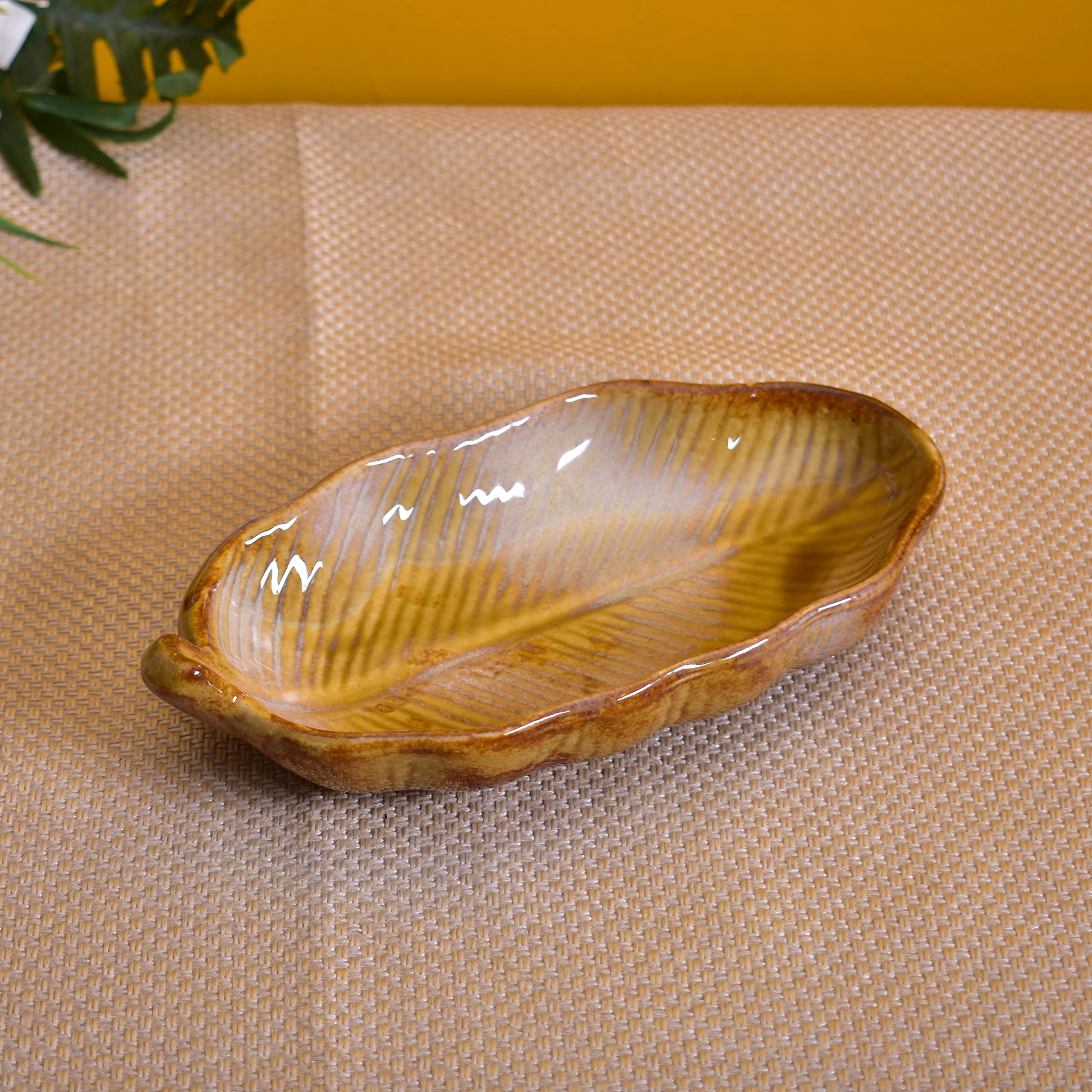 Kunhar Glazed Studio Pottery Ceramic Platter, 2 Pieces, Buttered Rum (4.2 Inch x 8.8 Inch) - Image 4