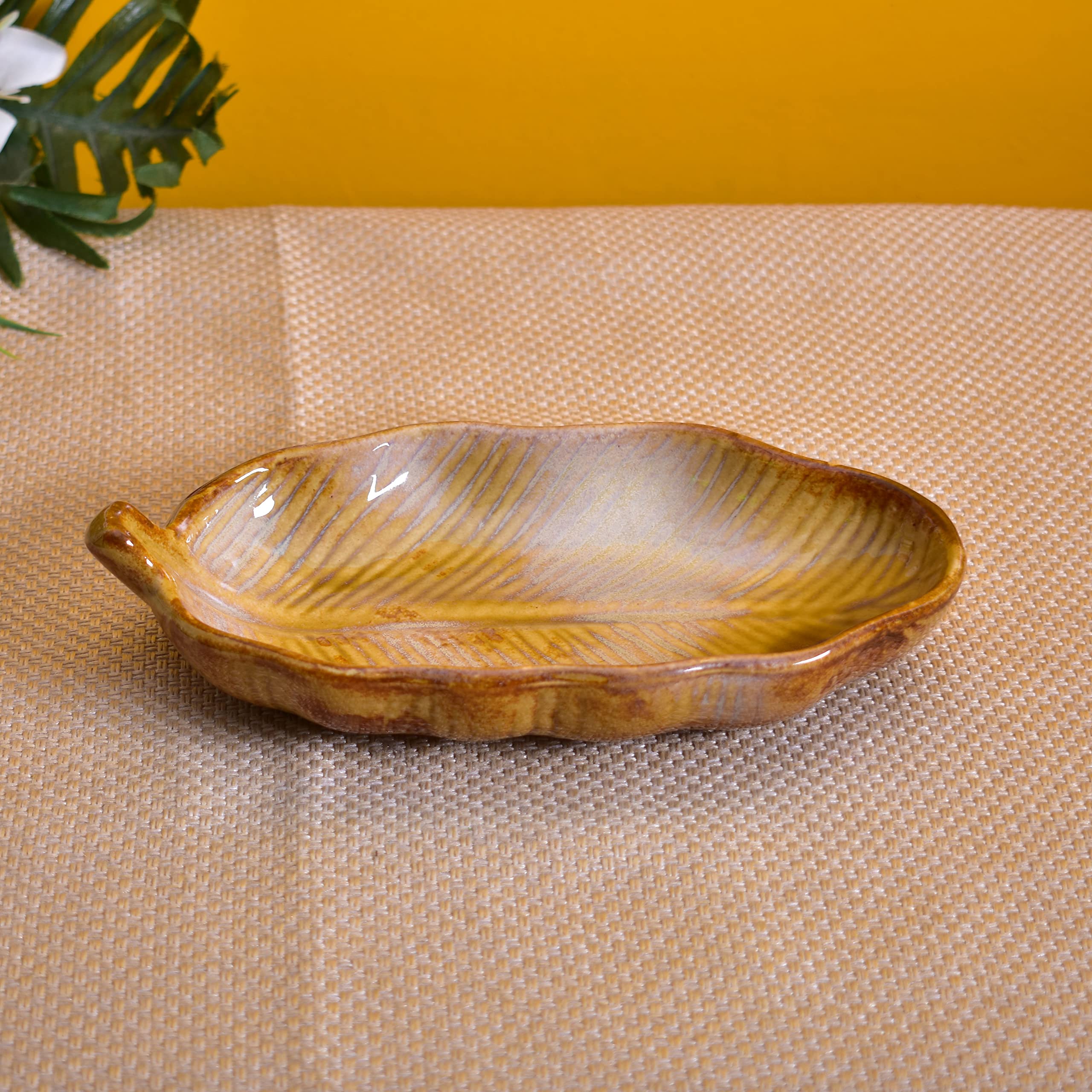 Kunhar Glazed Studio Pottery Ceramic Platter, 2 Pieces, Buttered Rum (4.2 Inch x 8.8 Inch) - Image 5