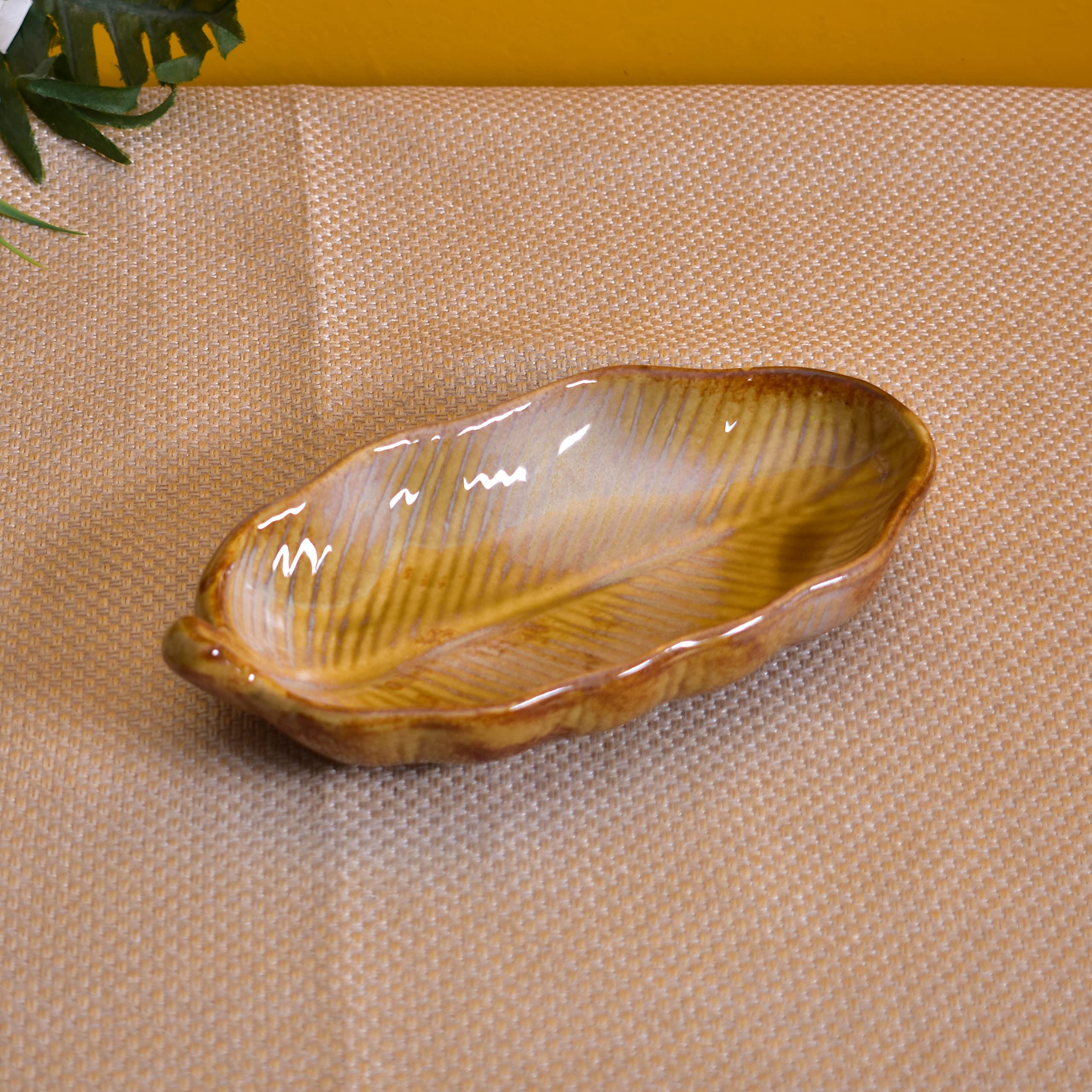 Kunhar Glazed Studio Pottery Ceramic Platter, 2 Pieces, Buttered Rum (4.2 Inch x 8.8 Inch) - Image 6