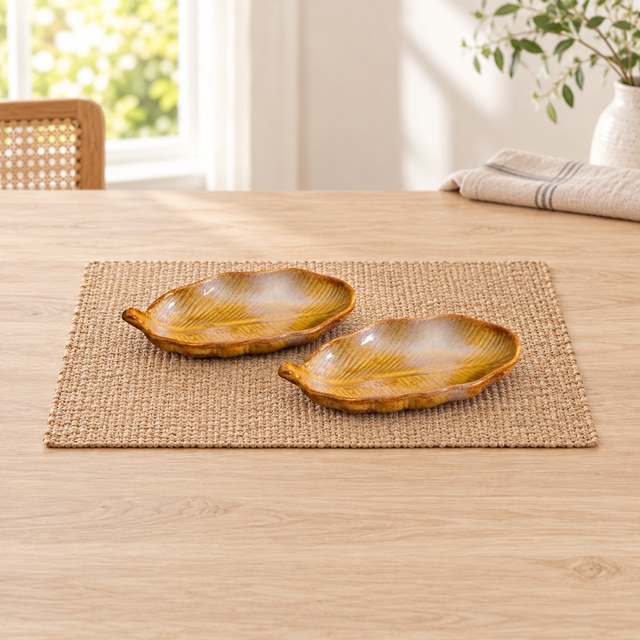 Kunhar Glazed Studio Pottery Ceramic Platter, 2 Pieces, Buttered Rum (4.2 Inch x 8.8 Inch)