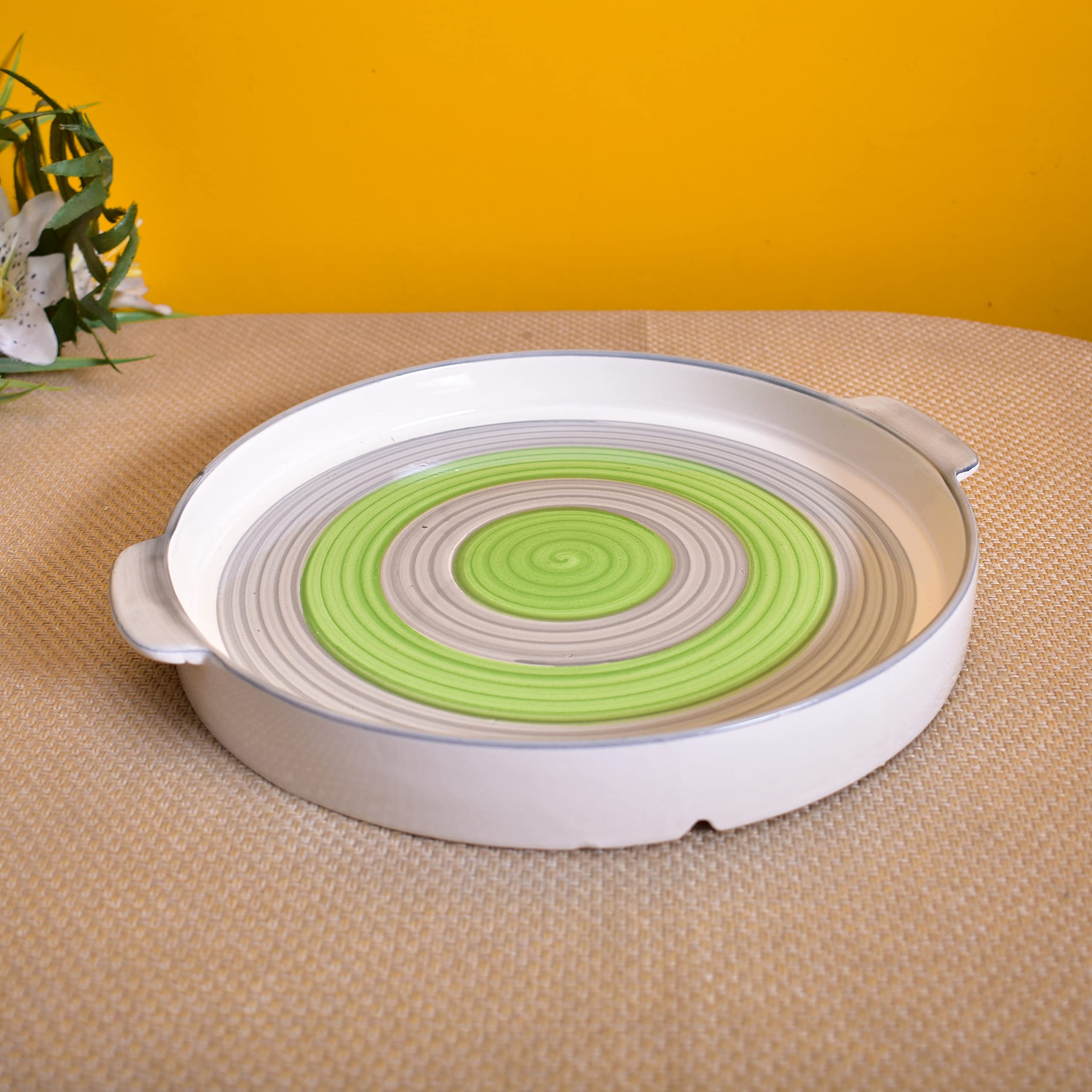 Kunhar Ceramic Snacks Serving Tray, Pizza Plate - 1 Piece, Grey Green, 10 Inch - Image 3