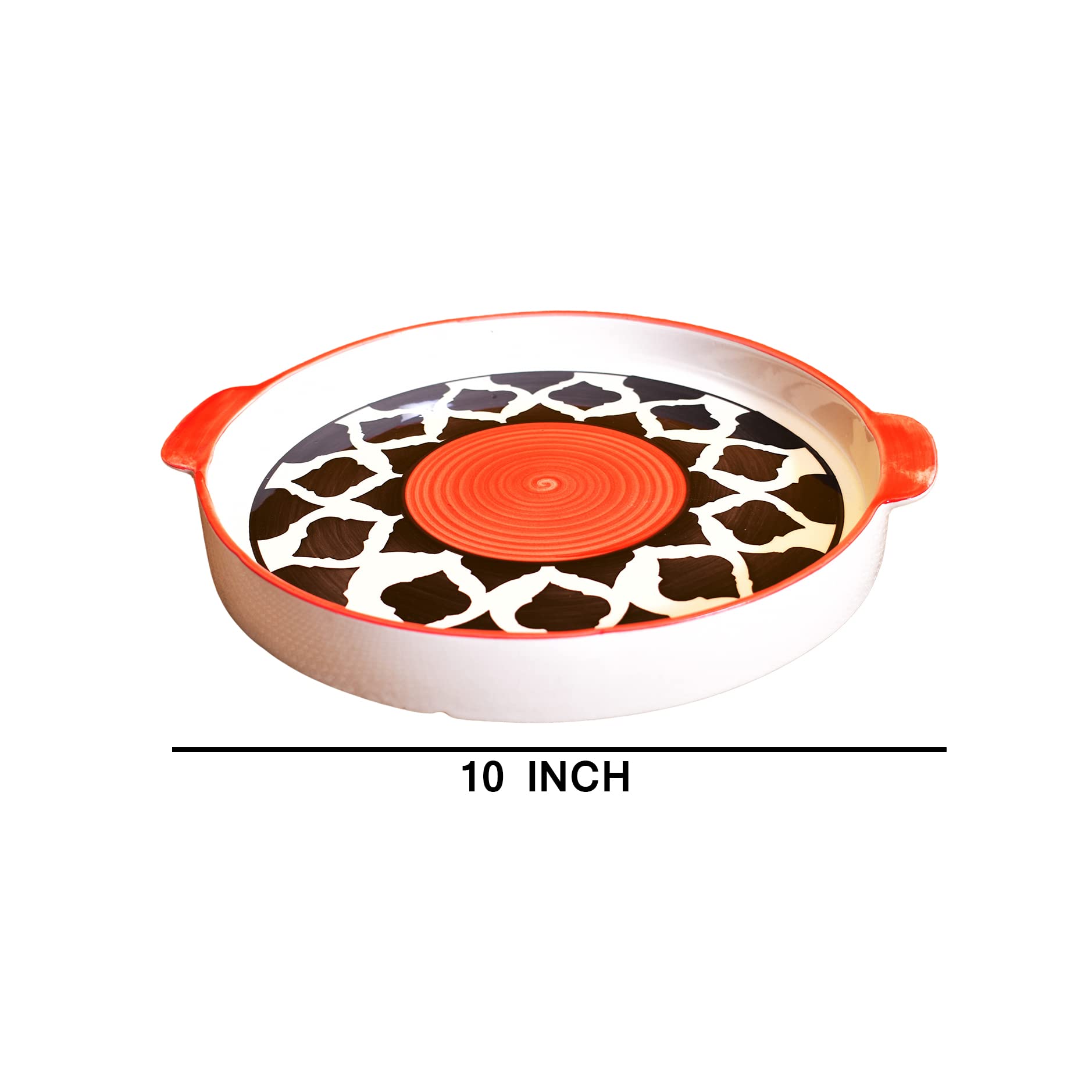 Kunhar Ceramic Snacks Serving Tray, Pizza Plate - 1 Piece, Red Chidi, 10 Inch - Image 2