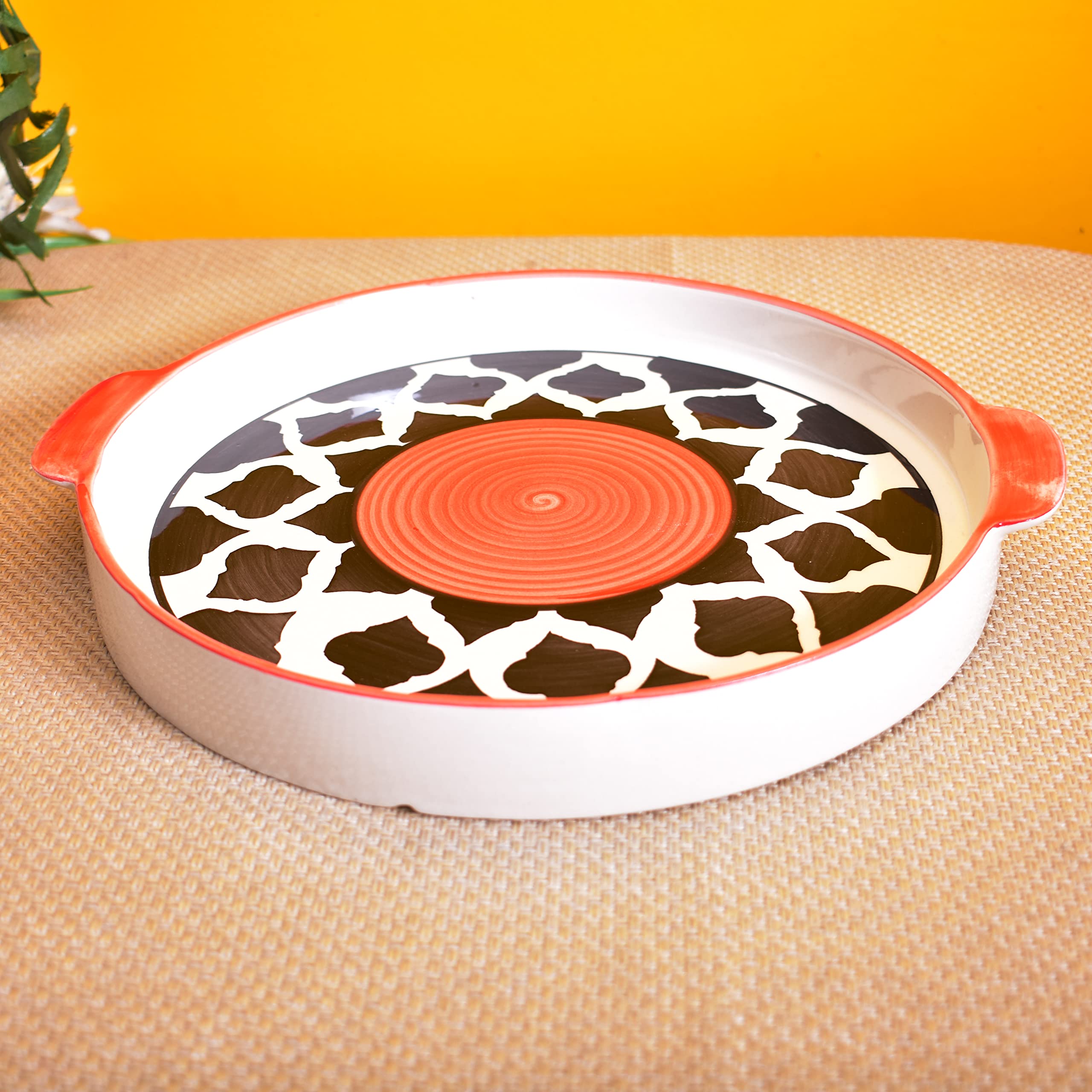 Kunhar Ceramic Snacks Serving Tray, Pizza Plate - 1 Piece, Red Chidi, 10 Inch - Image 3