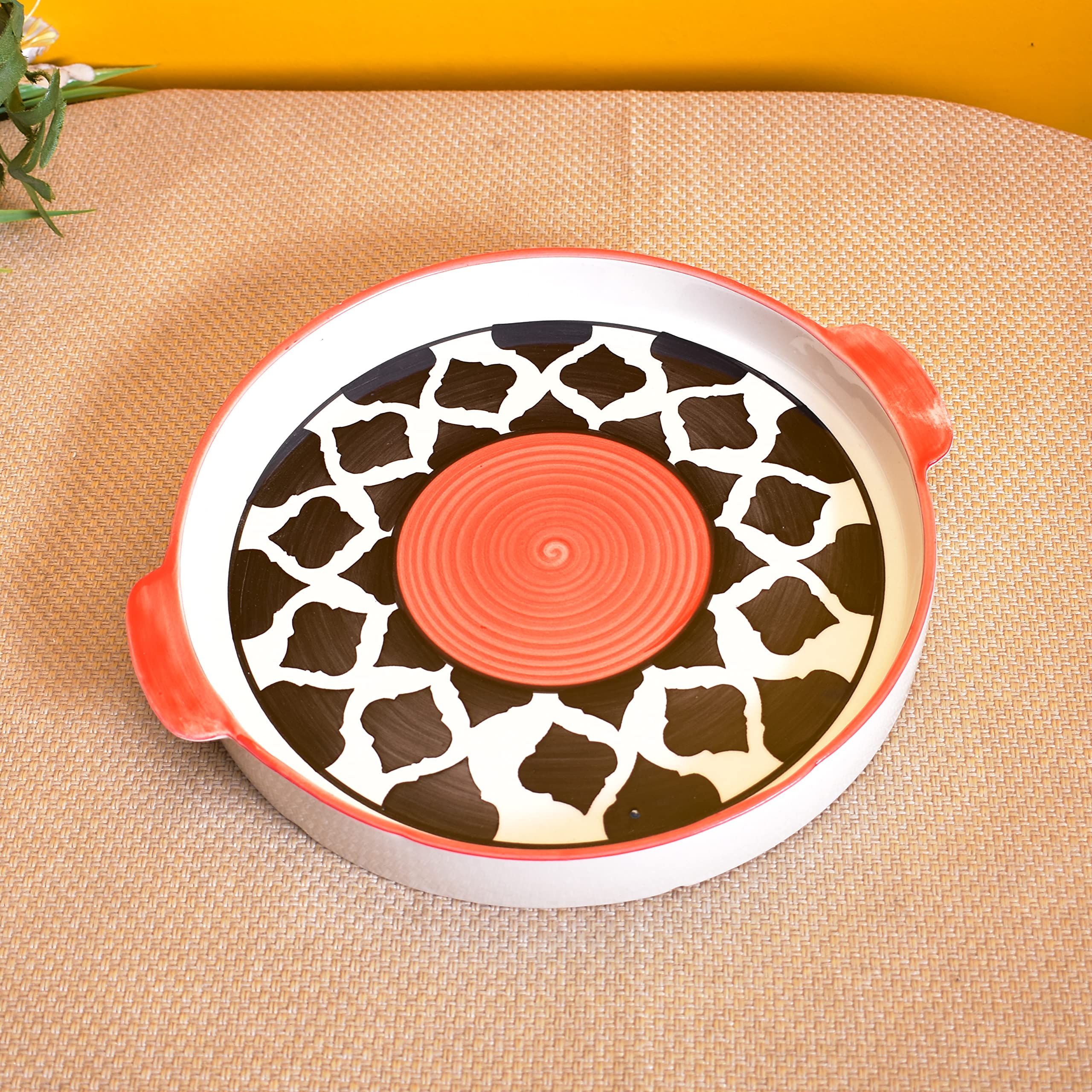 Kunhar Ceramic Snacks Serving Tray, Pizza Plate - 1 Piece, Red Chidi, 10 Inch - Image 4