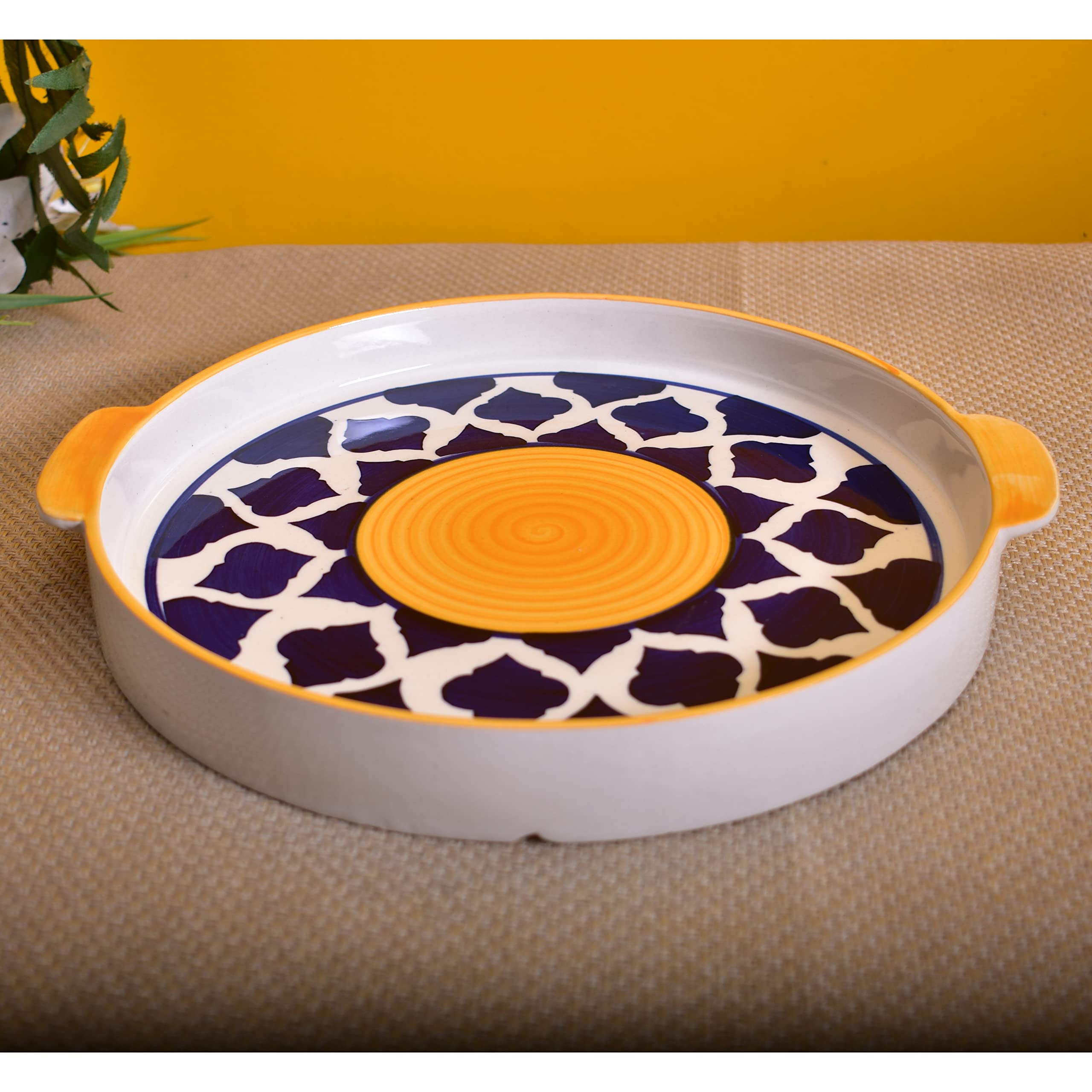 Kunhar Ceramic Snack & Pizza Serving Tray, 10-Inch Yellow Plate, 1 Piece – Durable Appetizer & Snack Dish - Image 3