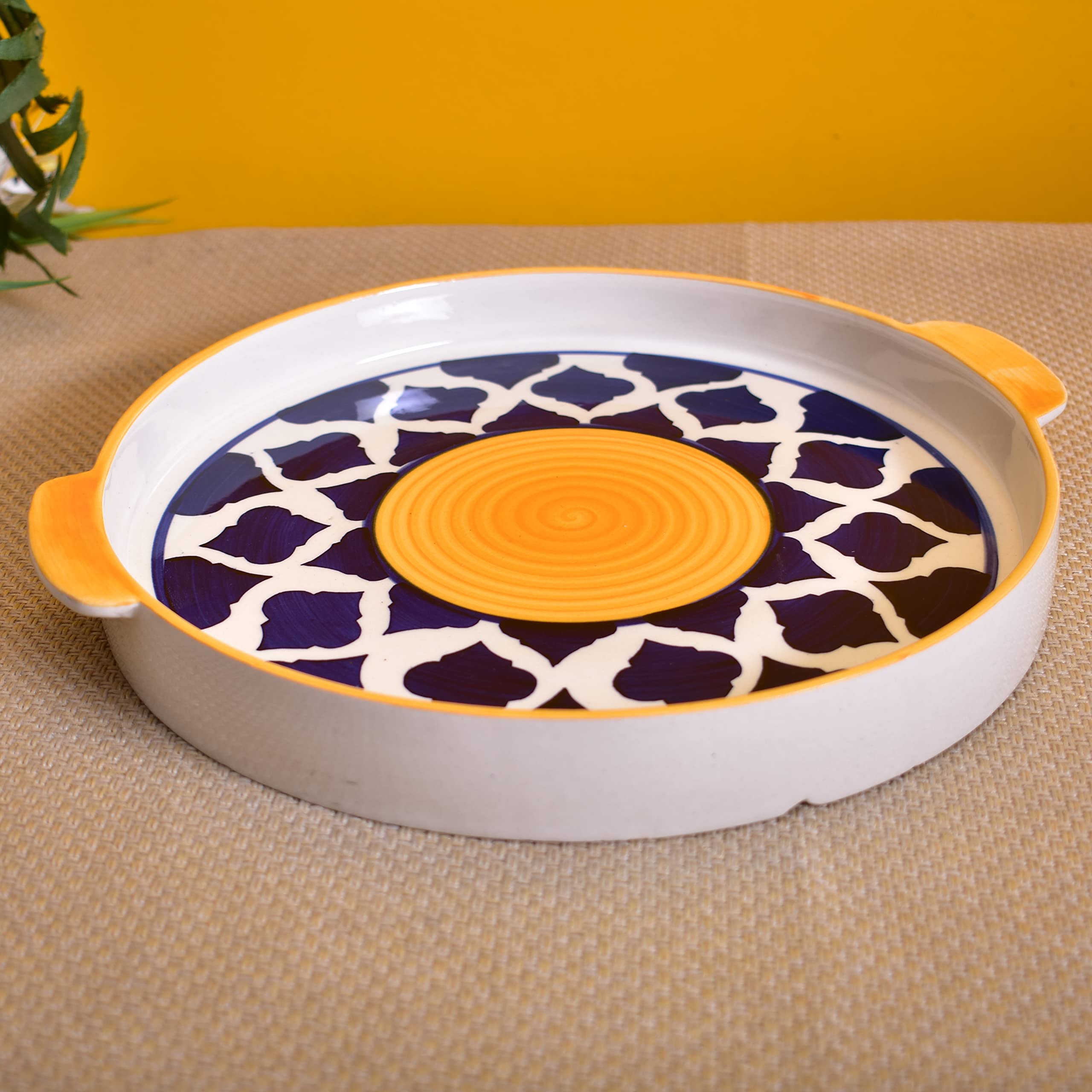 Kunhar Ceramic Snack & Pizza Serving Tray, 10-Inch Yellow Plate, 1 Piece – Durable Appetizer & Snack Dish - Image 4