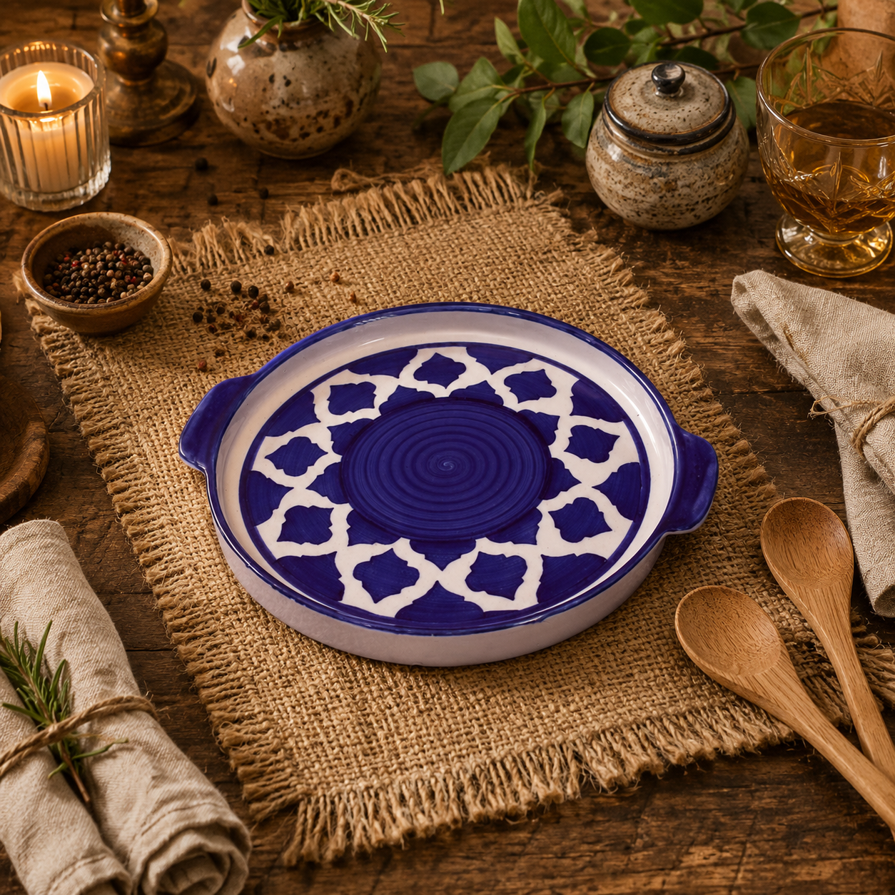 Kunhar Ceramic Platter, Pizza Plate, Round Serving Plate, 10 Inch, Blue Chidi