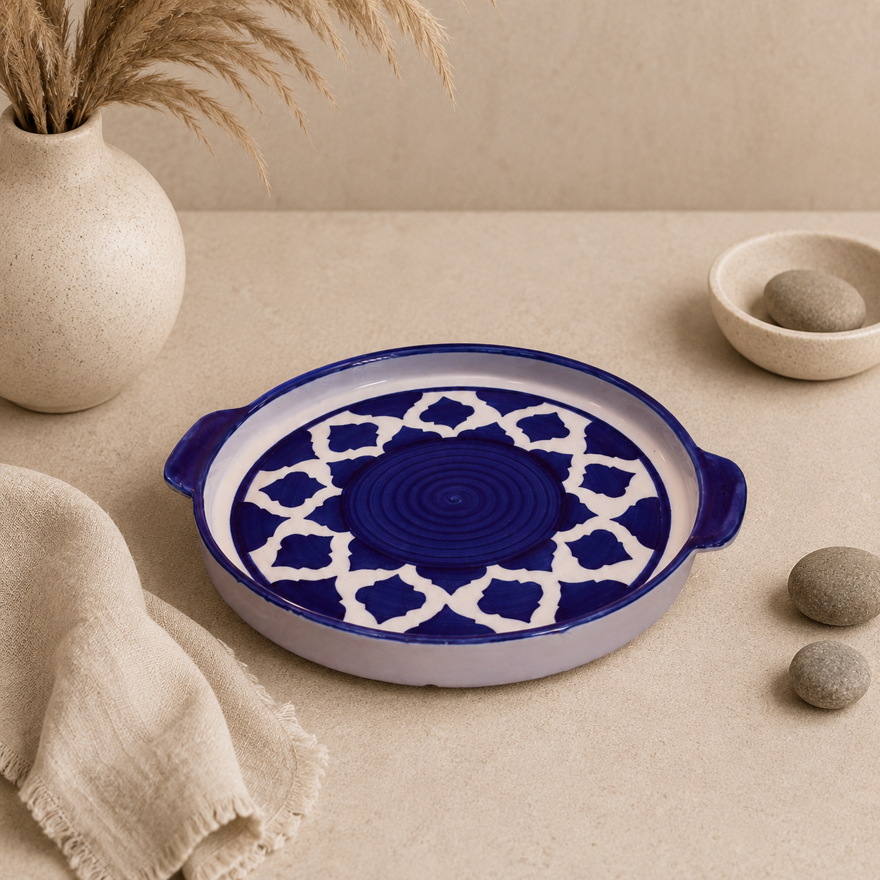 Kunhar Ceramic Platter, Pizza Plate, Round Serving Plate, 10 Inch, Blue Chidi