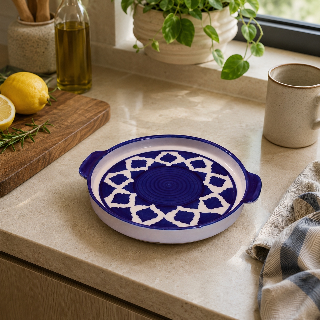 Kunhar Ceramic Platter, Pizza Plate, Round Serving Plate, 10 Inch, Blue Chidi