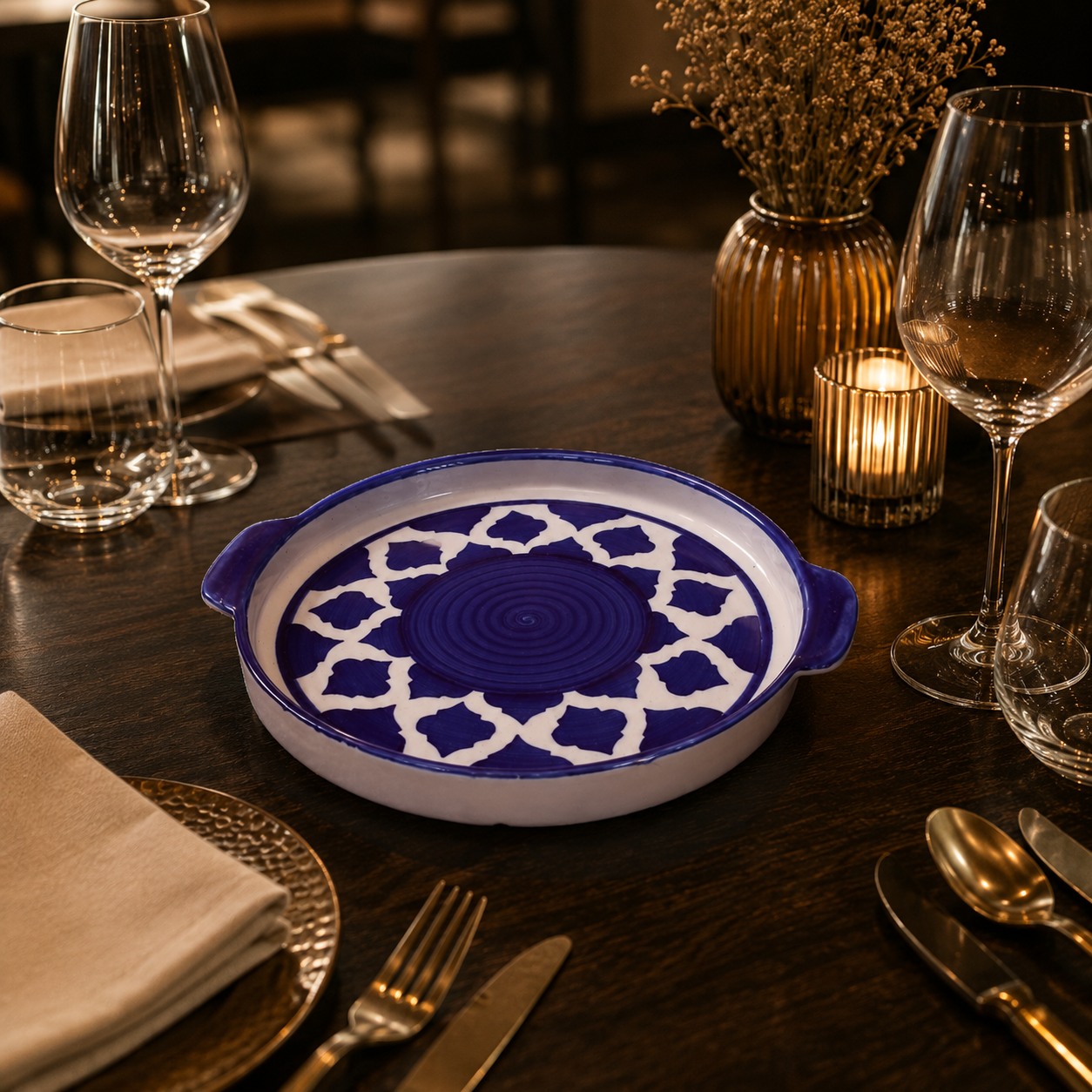 Kunhar Ceramic Platter, Pizza Plate, Round Serving Plate, 10 Inch, Blue Chidi