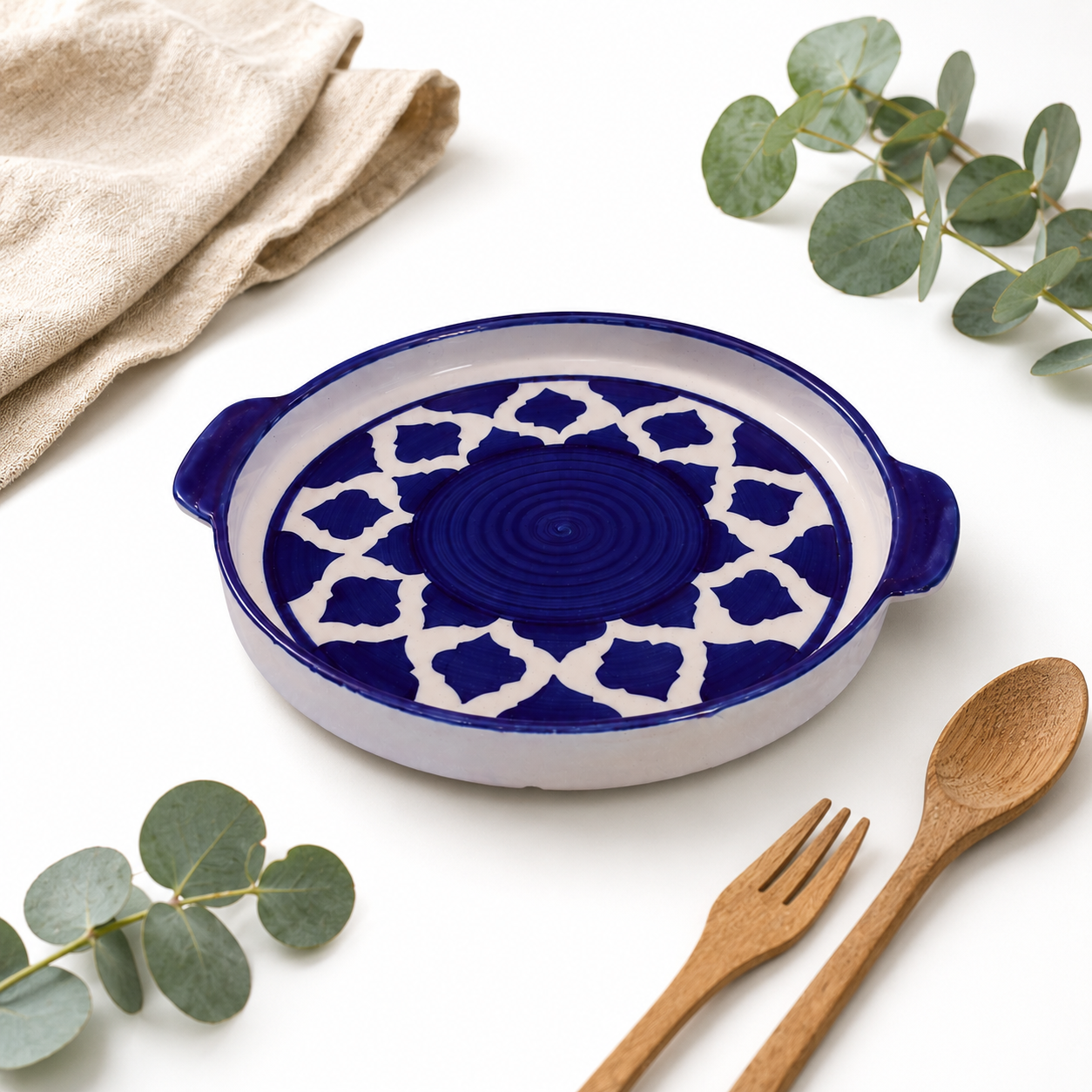 Kunhar Ceramic Platter, Pizza Plate, Round Serving Plate, 10 Inch, Blue Chidi