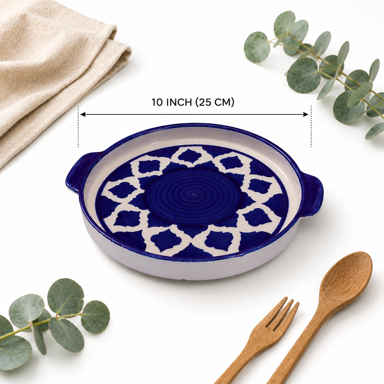 Kunhar Ceramic Platter, Pizza Plate, Round Serving Plate, 10 Inch, Blue Chidi