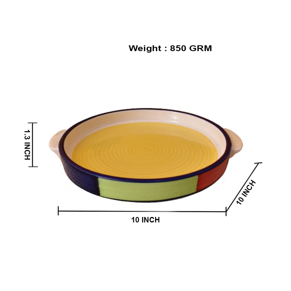 Kunhar Ceramic Snacks Serving Tray, Pizza Plate - 1 Piece, Yellow, 10 Inch - Image 2