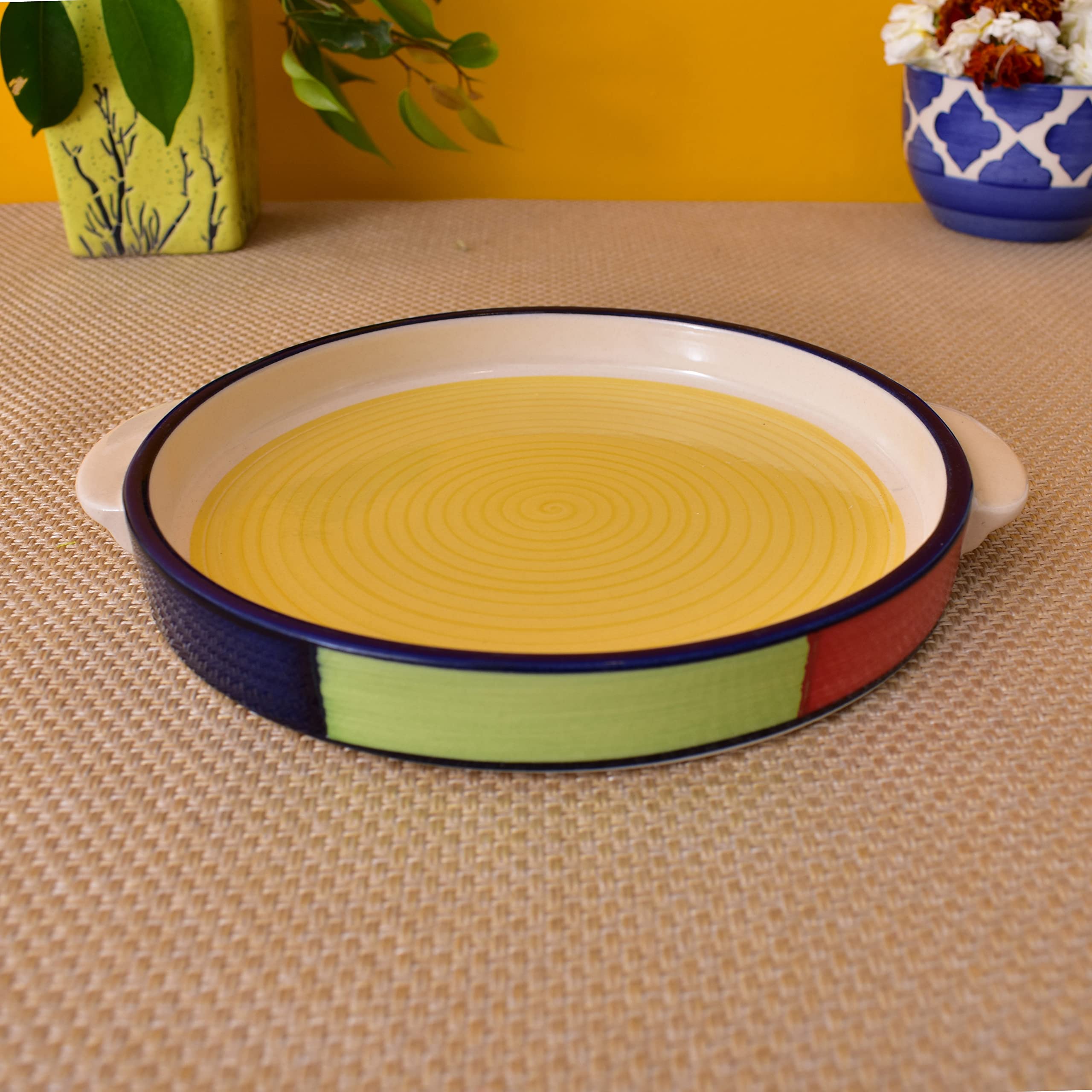 Kunhar Ceramic Snacks Serving Tray, Pizza Plate - 1 Piece, Yellow, 10 Inch - Image 4