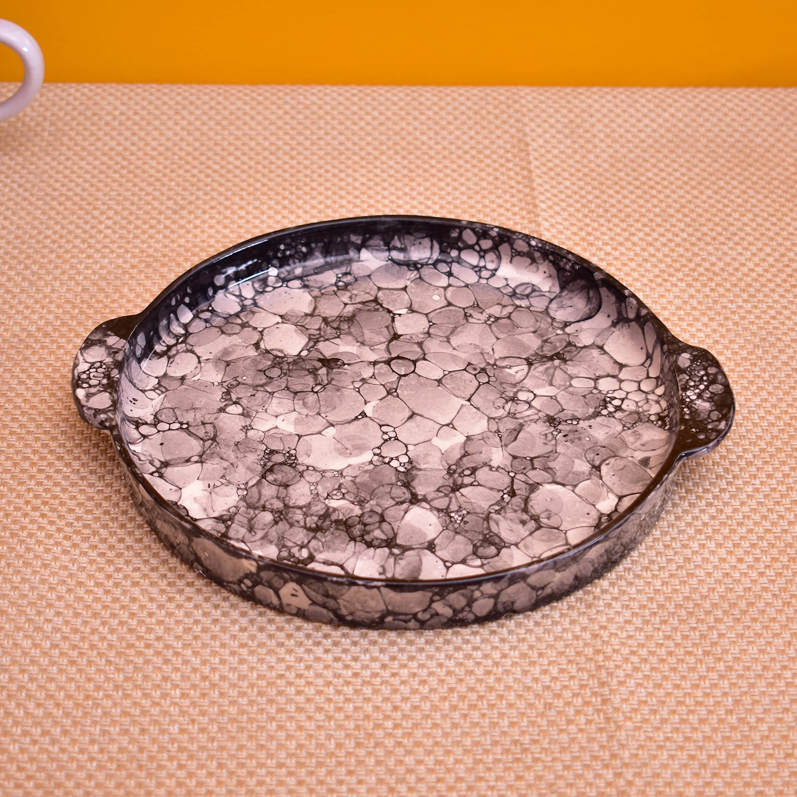 Kunhar Ceramic Snacks Serving Tray, Pizza Plate - 1 Piece, Black Luster, 10 Inch - Image 3
