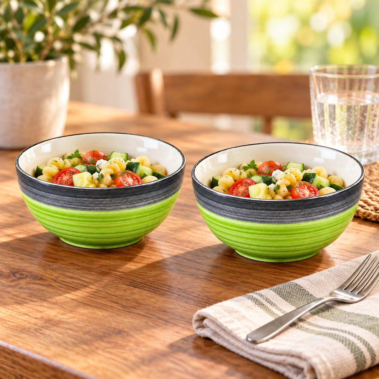 KunhaR Ceramic Serving Bowls, 400 ml Each, Set of 2, Green Gray, Small Bowls for Soup, Rice, Curry, Snacks and Desserts - Image 3
