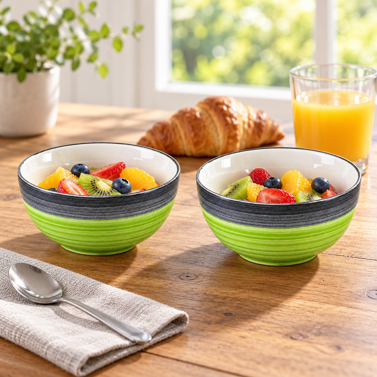 KunhaR Ceramic Serving Bowls, 400 ml Each, Set of 2, Green Gray, Small Bowls for Soup, Rice, Curry, Snacks and Desserts - Image 4