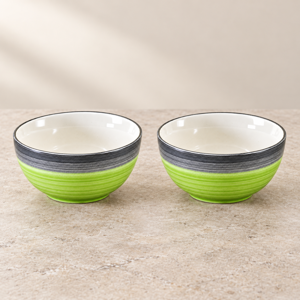KunhaR Ceramic Serving Bowls, 400 ml Each, Set of 2, Green Gray, Small Bowls for Soup, Rice, Curry, Snacks and Desserts - Image 6