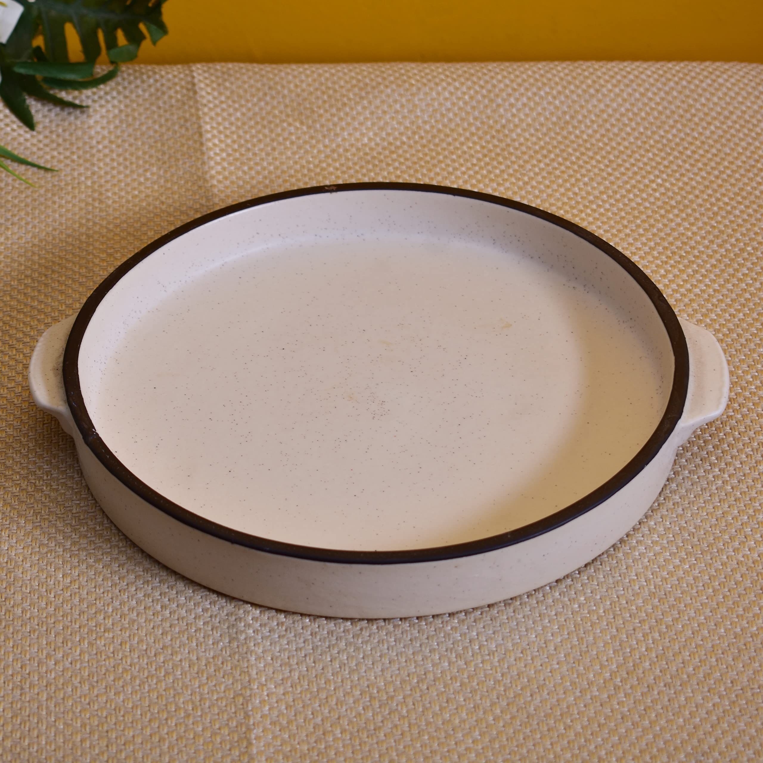 Kunhar Ceramic Snacks Serving Tray, Pizza Plate - 1 Piece, 10 Inch, White Black Border Matt Finish - Image 3