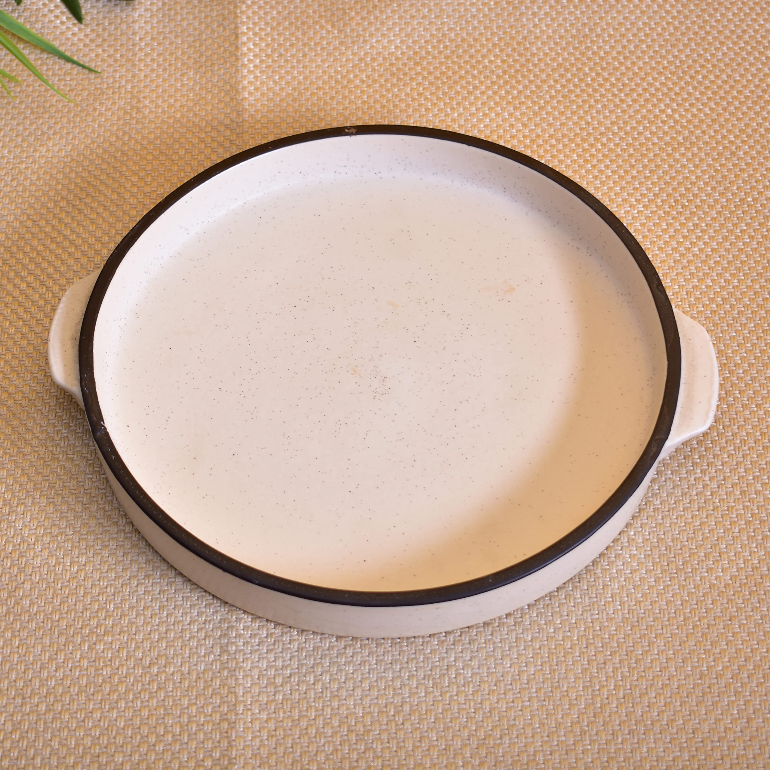Kunhar Ceramic Snacks Serving Tray, Pizza Plate - 1 Piece, 10 Inch, White Black Border Matt Finish - Image 4