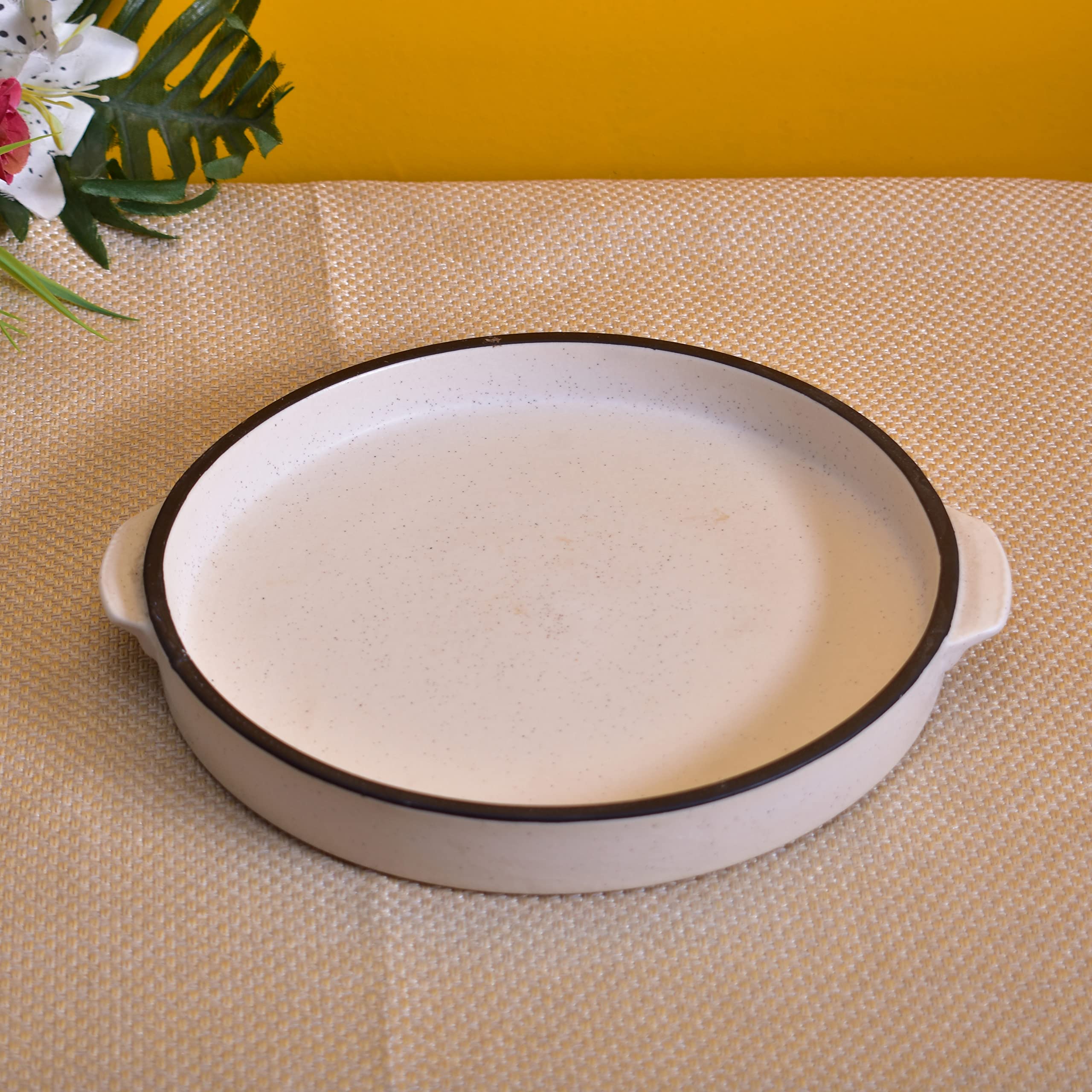 Kunhar Ceramic Snacks Serving Tray, Pizza Plate - 1 Piece, 10 Inch, White Black Border Matt Finish - Image 5