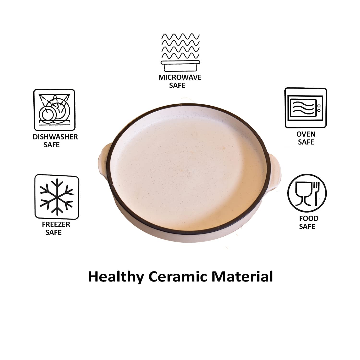 Kunhar Ceramic Snacks Serving Tray, Pizza Plate - 1 Piece, 10 Inch, White Black Border Matt Finish - Image 6
