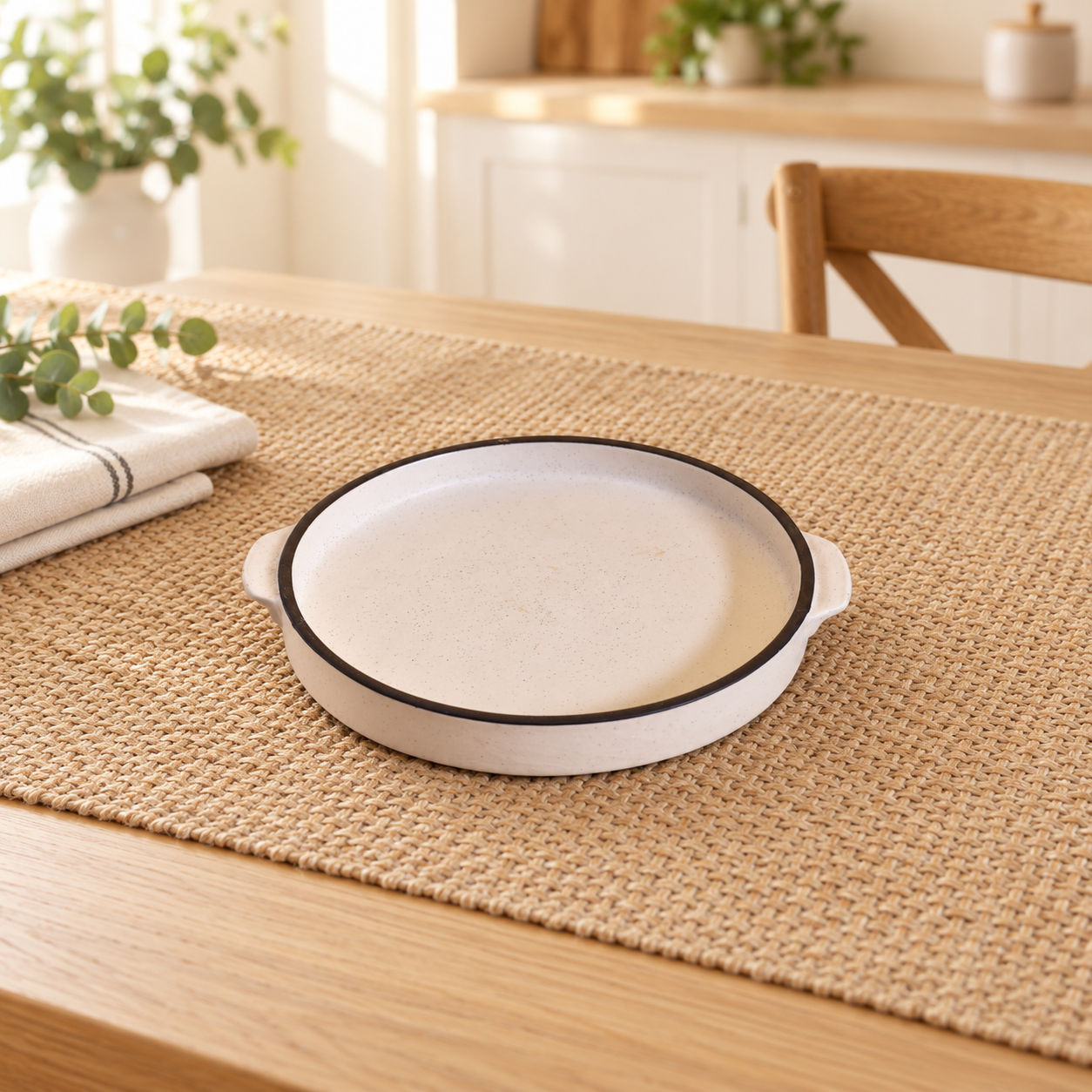 Kunhar Ceramic Snacks Serving Tray, Pizza Plate - 1 Piece, 10 Inch, White Black Border Matt Finish