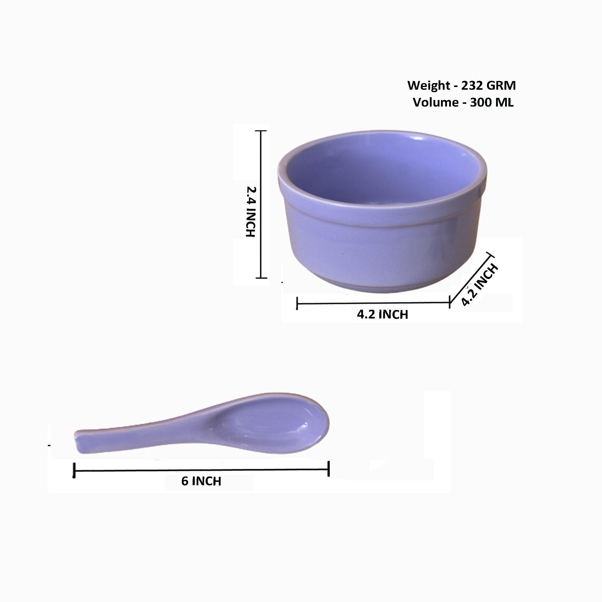 Kunhar Ceramic Bowls - 300 ML, 2 Pieces, Lavender Blue with 2 Spoon - Image 2