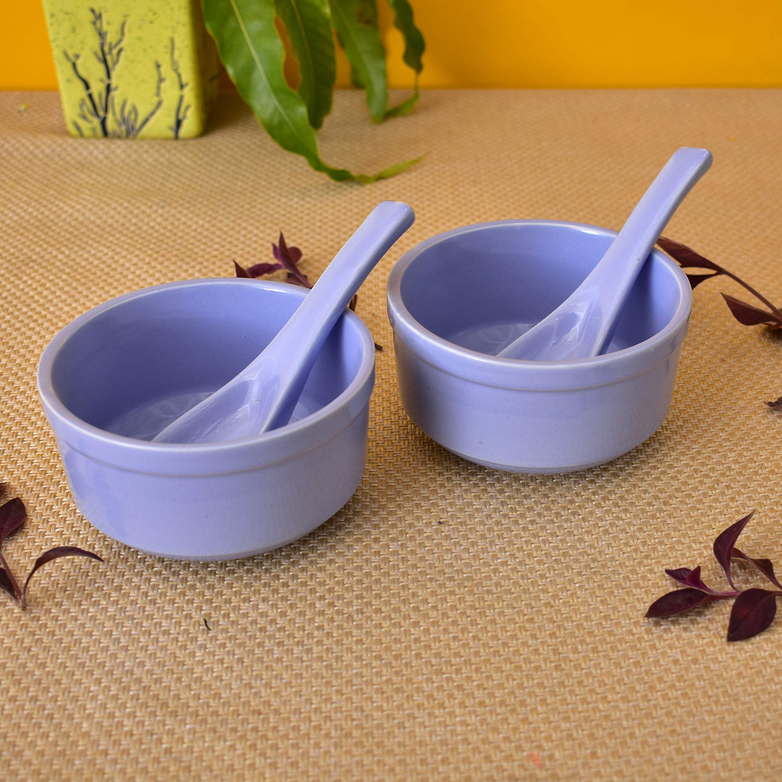 Kunhar Ceramic Bowls - 300 ML, 2 Pieces, Lavender Blue with 2 Spoon - Image 3