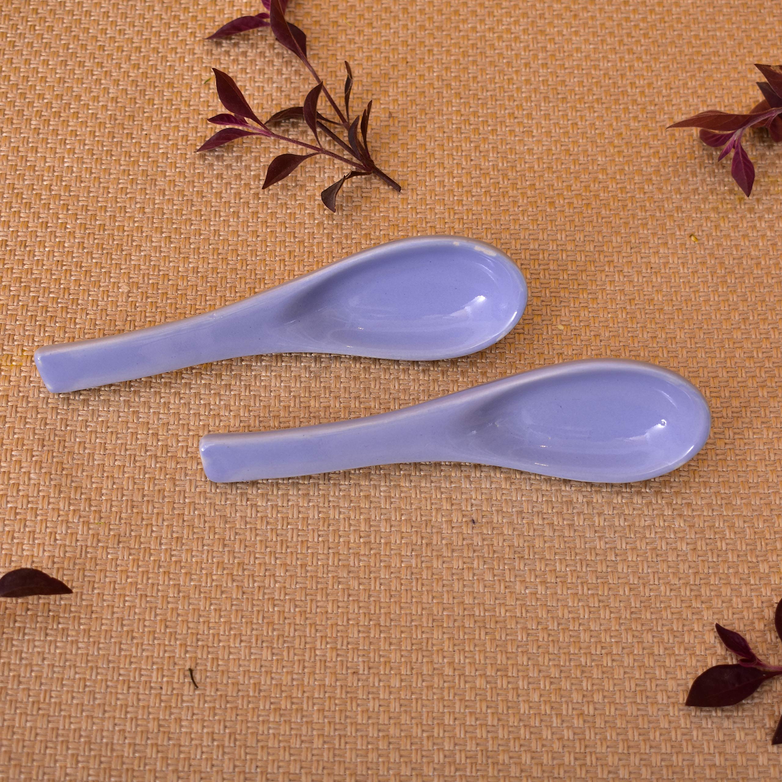 Kunhar Ceramic Bowls - 300 ML, 2 Pieces, Lavender Blue with 2 Spoon - Image 5