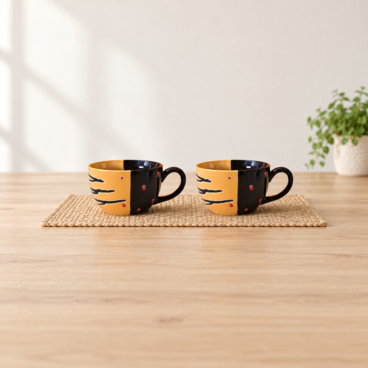 Kunhar Ceramic Soup Mug - Tiger Eye Black, 2 Piece, 350 ML