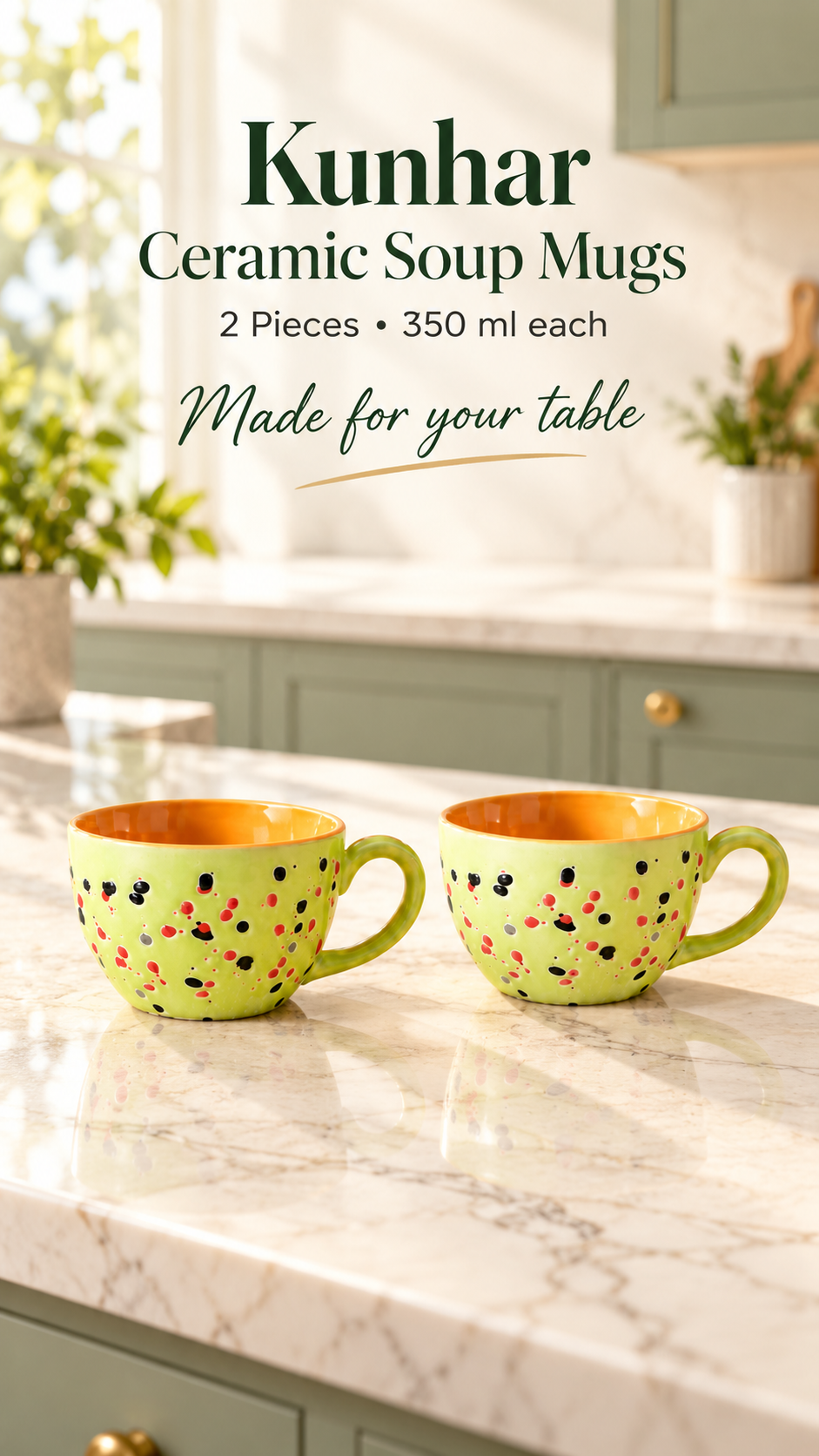 KunhaR Ceramic Soup Mug - Wild Willow, 2 Piece, 350 ml