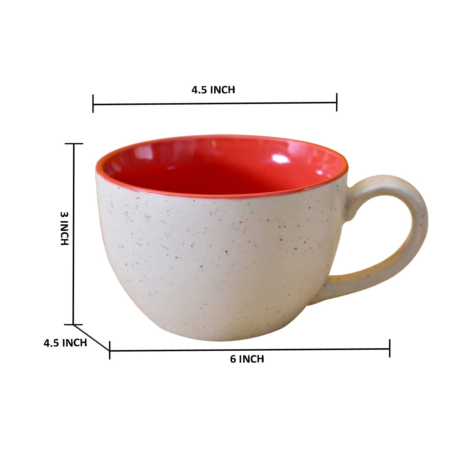 Kunhar Ceramic Soup Mug - White Red, 2 Piece, 350 ML - Image 2