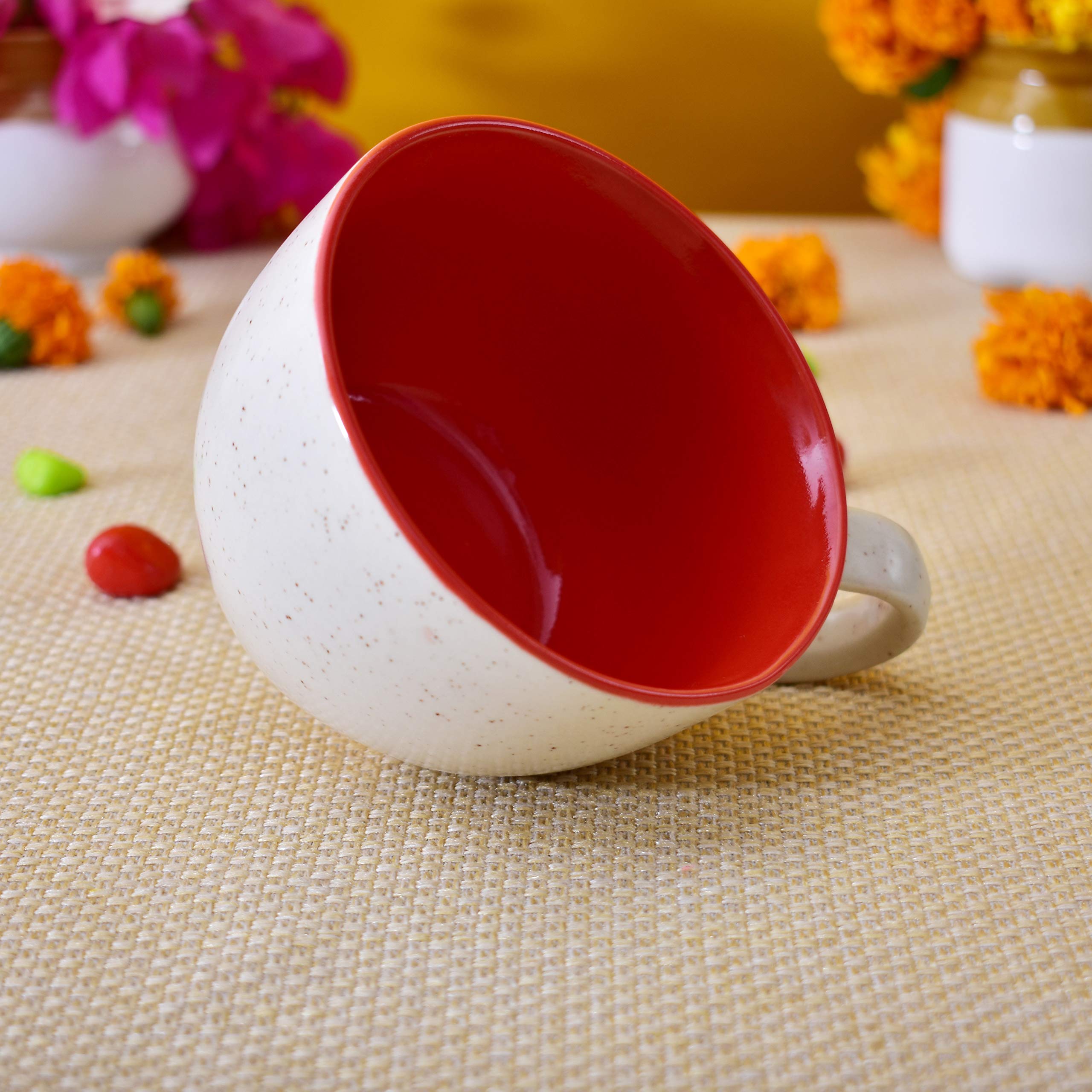 Kunhar Ceramic Soup Mug - White Red, 2 Piece, 350 ML - Image 5