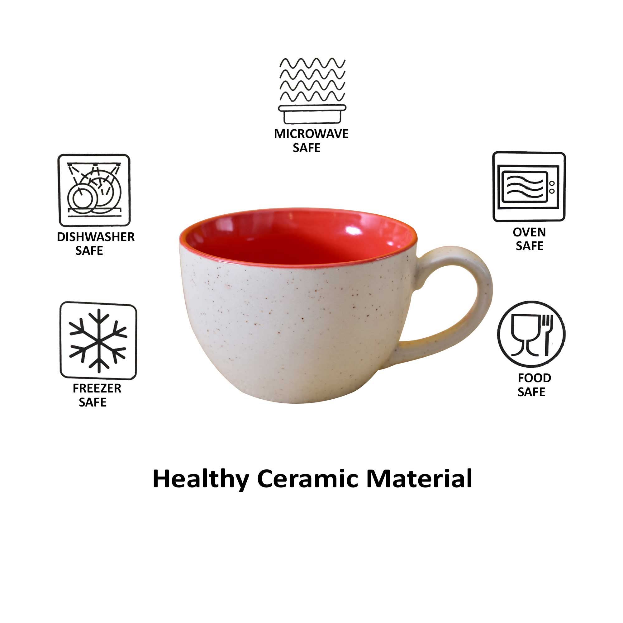 Kunhar Ceramic Soup Mug - White Red, 2 Piece, 350 ML - Image 6