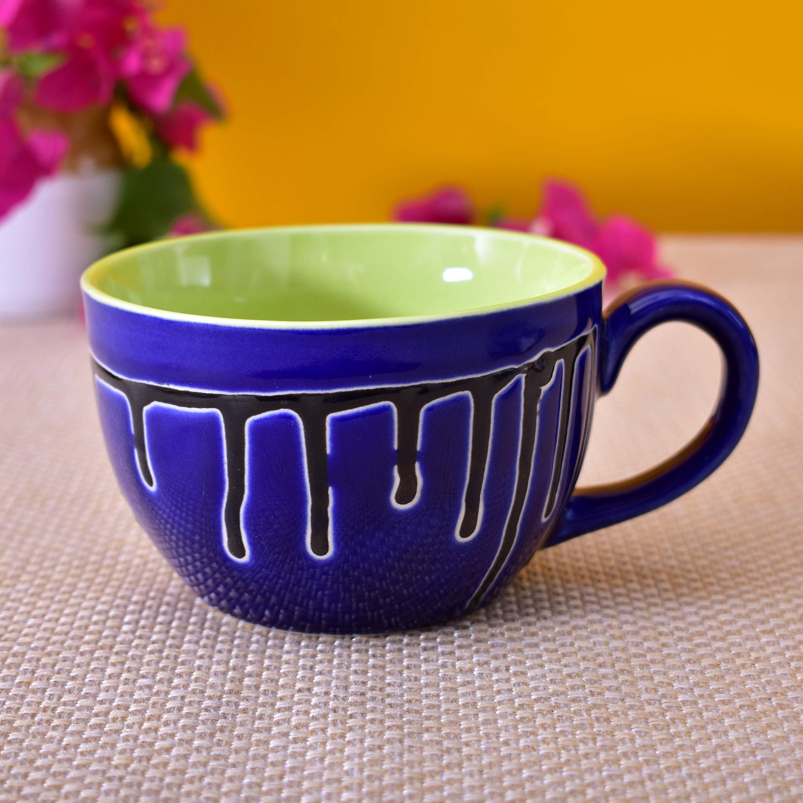 Kunhar Ceramic Soup Mug - Blue Green, 2 Piece, 350 ML - Image 3