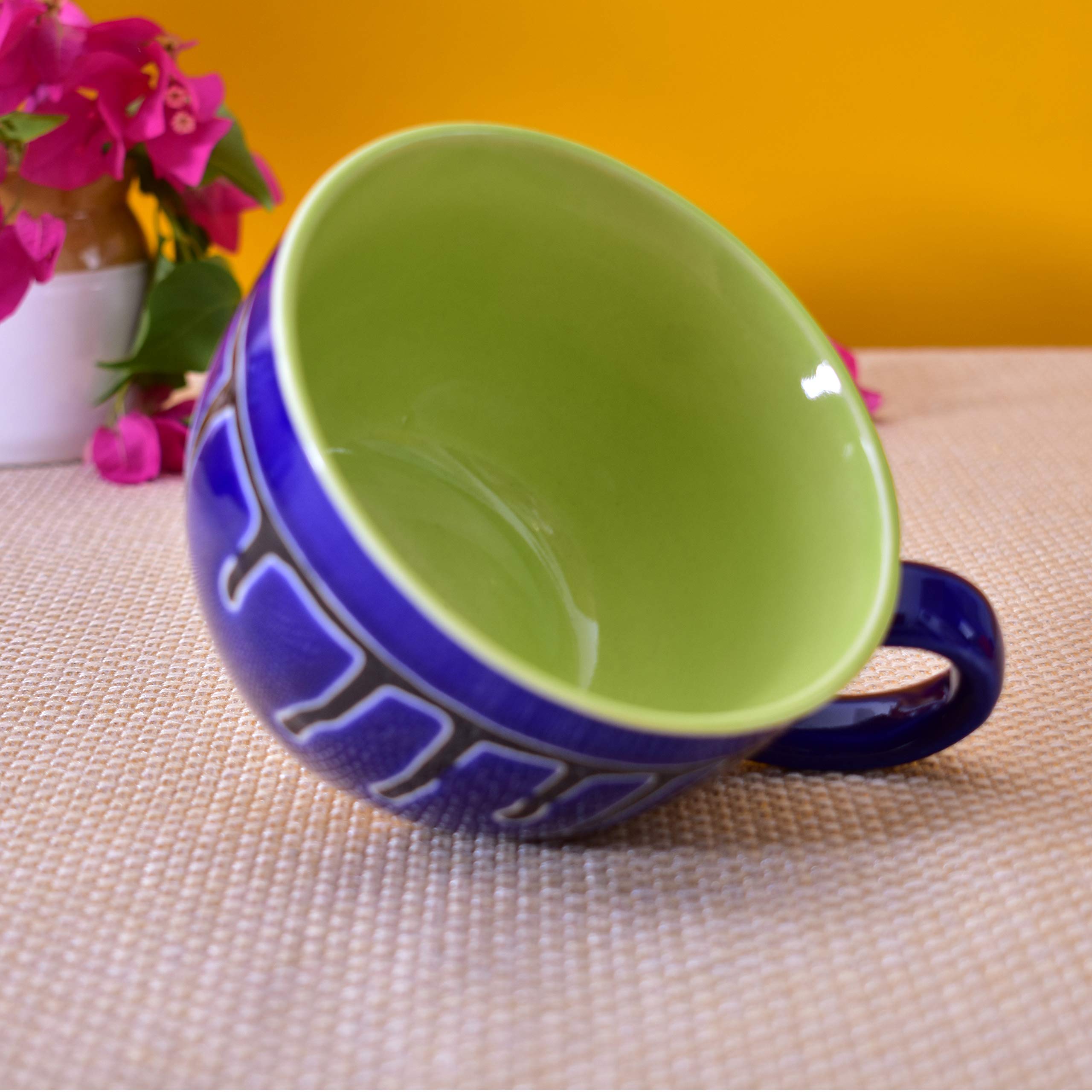 Kunhar Ceramic Soup Mug - Blue Green, 2 Piece, 350 ML - Image 4