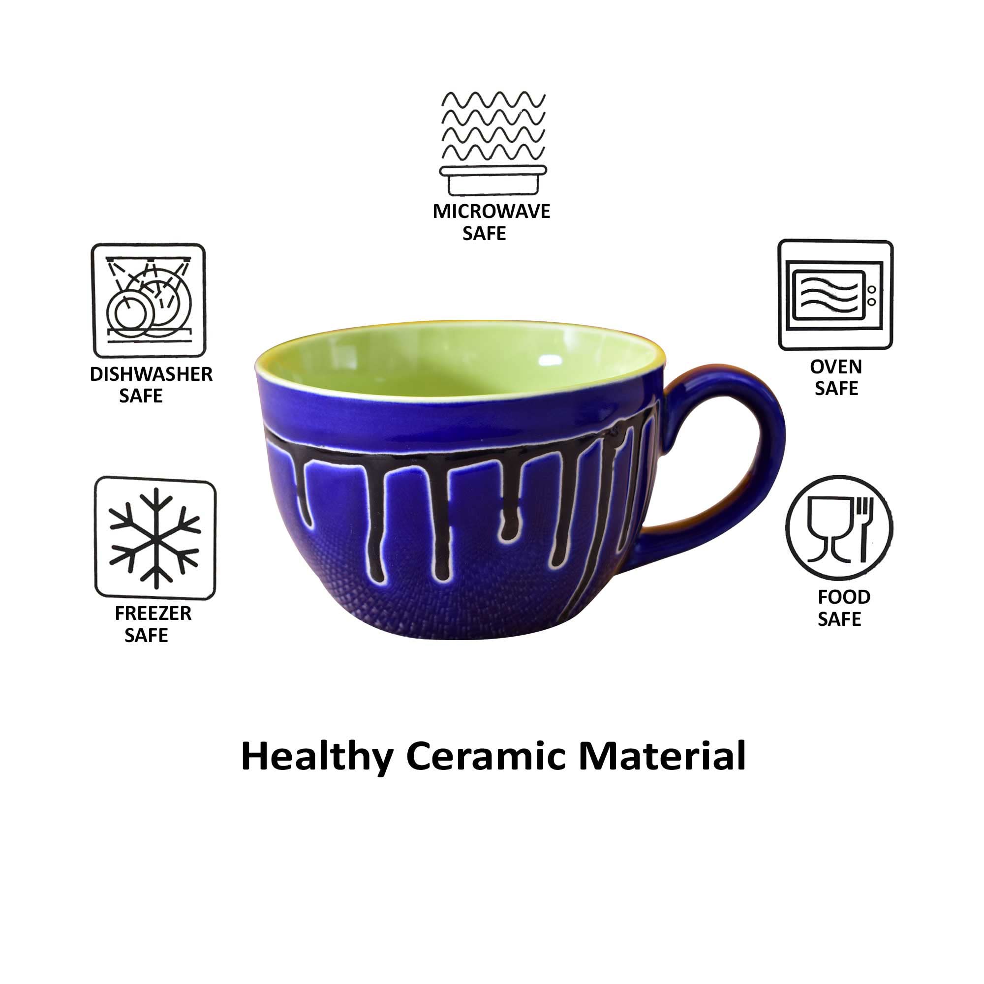 Kunhar Ceramic Soup Mug - Blue Green, 2 Piece, 350 ML - Image 6