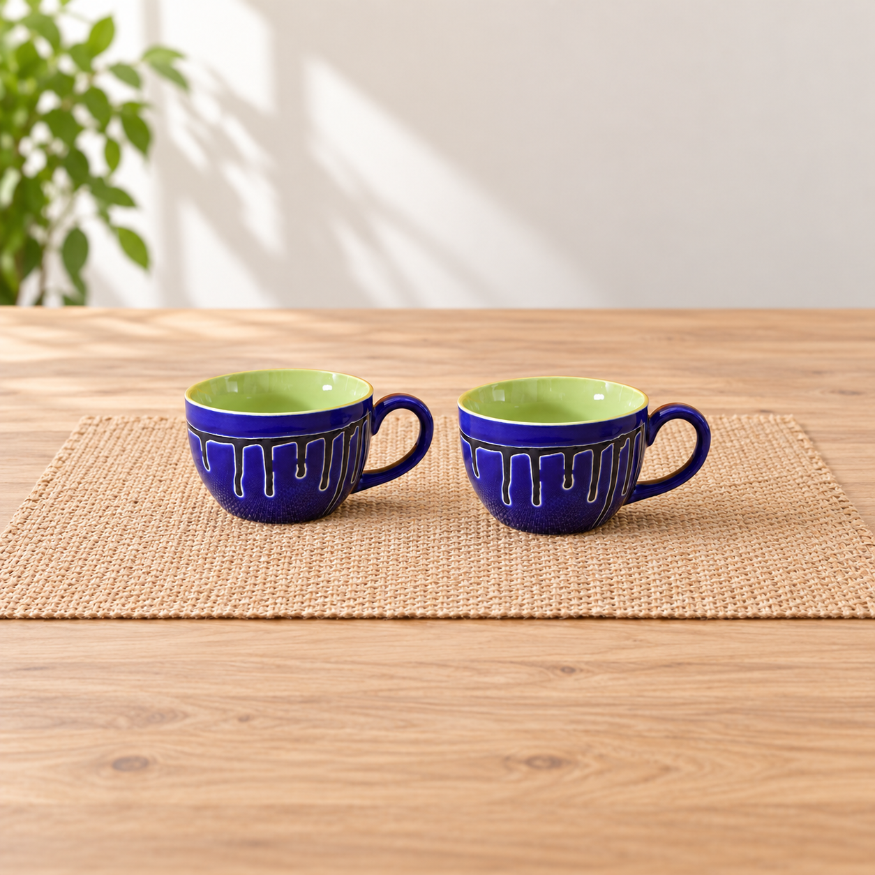 Kunhar Ceramic Soup Mug - Blue Green, 2 Piece, 350 ML