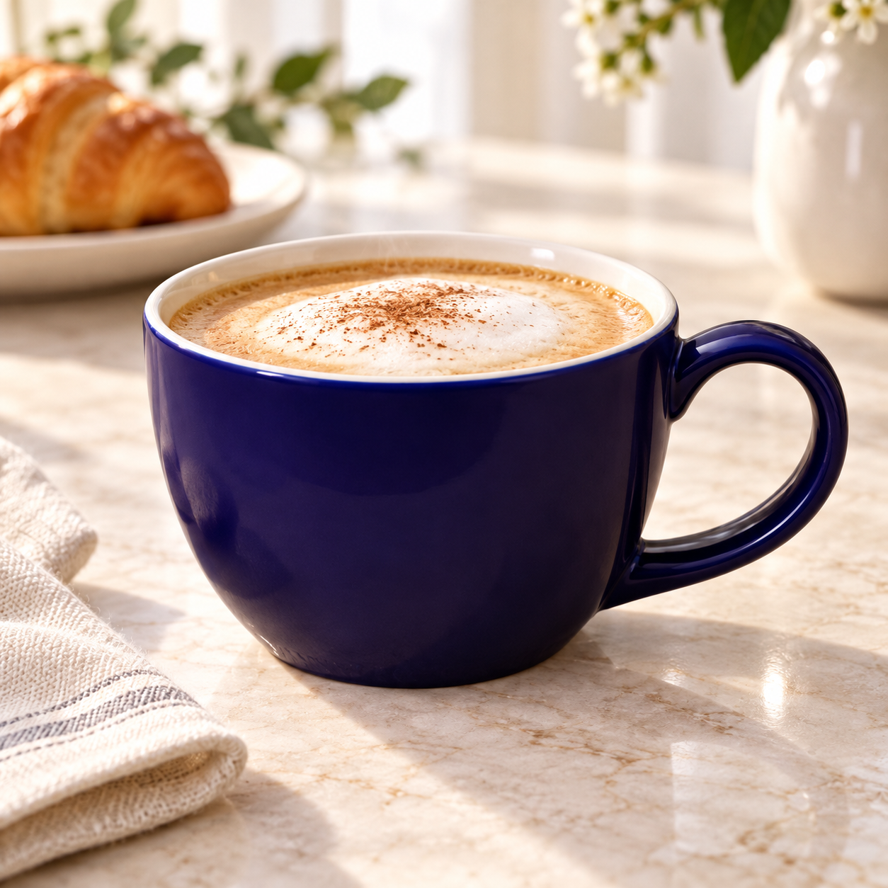 Kunhar Ceramic Jumbo Coffee Mug Soup Mug Noodle Mug - 350 ML - Microwave Safe & Freezer Safe, Set of 1, Blue White