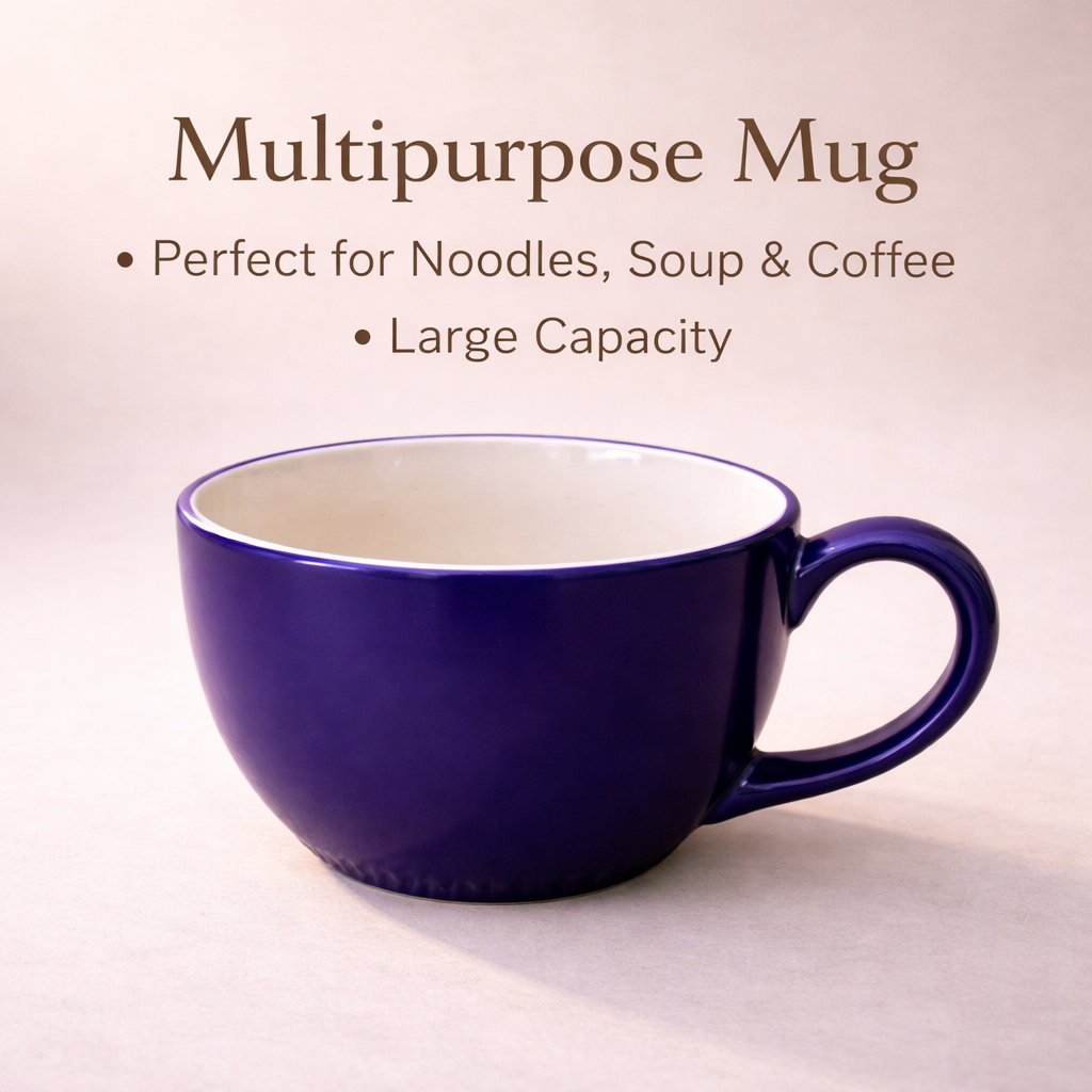 Kunhar Ceramic Jumbo Coffee Mug Soup Mug Noodle Mug - 350 ML - Microwave Safe & Freezer Safe, Set of 1, Blue White - Image 6