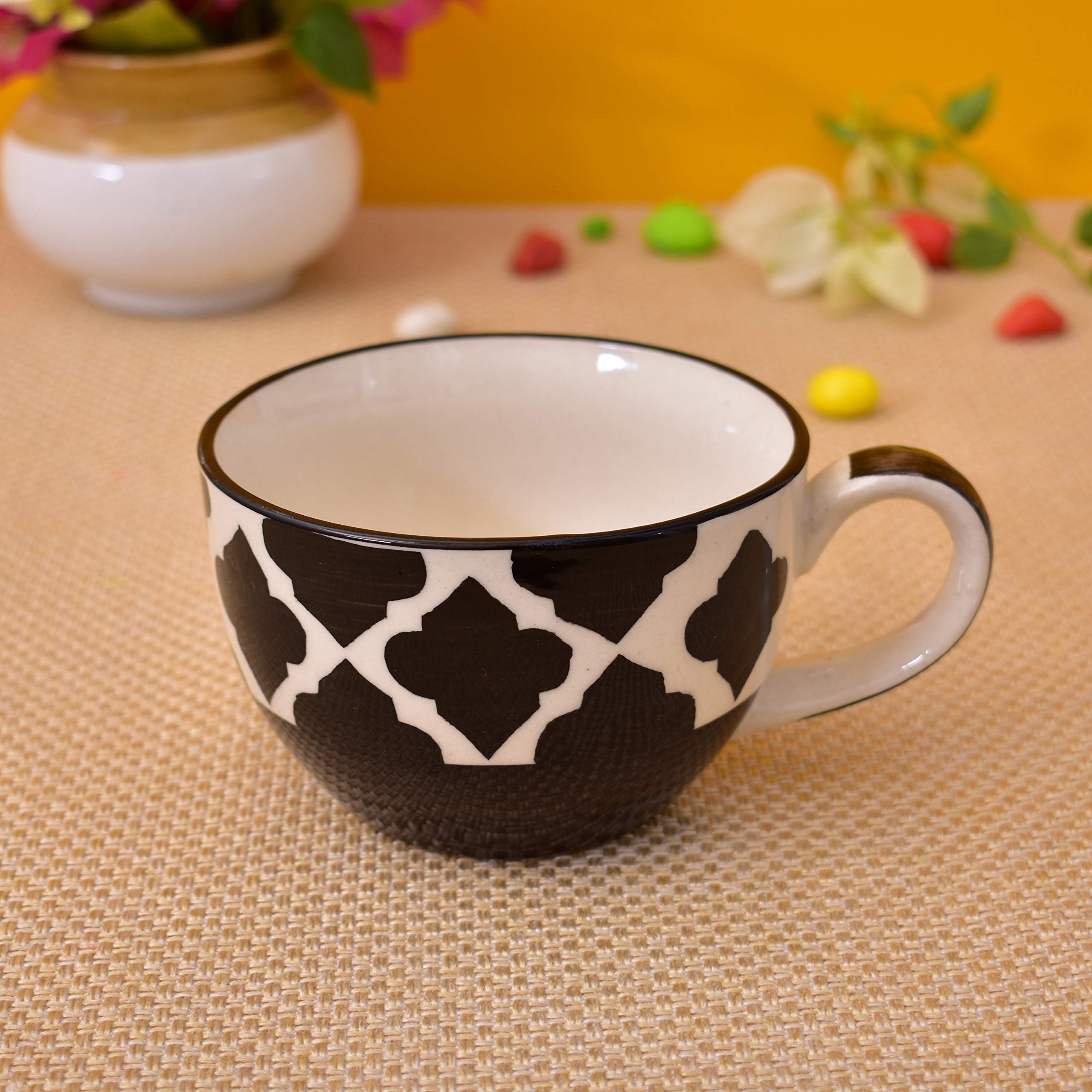 Kunhar Ceramic Soup Mug - White Black, 2 Piece, 350 ML - Image 3