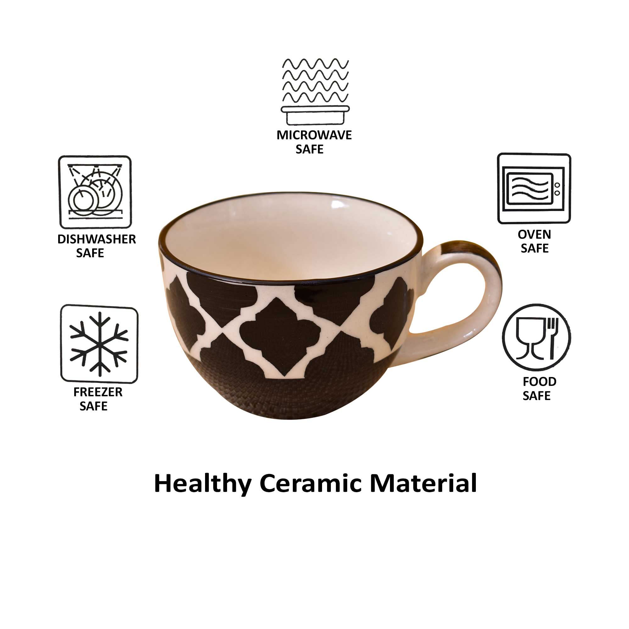 Kunhar Ceramic Soup Mug - White Black, 2 Piece, 350 ML - Image 6