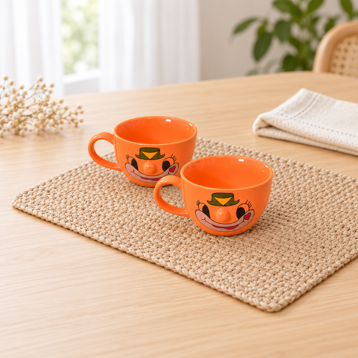 Kunhar Ceramic Soup Mug - Orange, 2 Piece, 350 ML