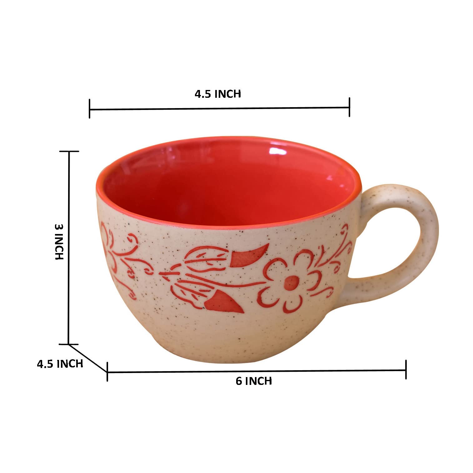 Kunhar Ceramic Soup Mug - White Red, 2 Piece, 350 ML - Image 2