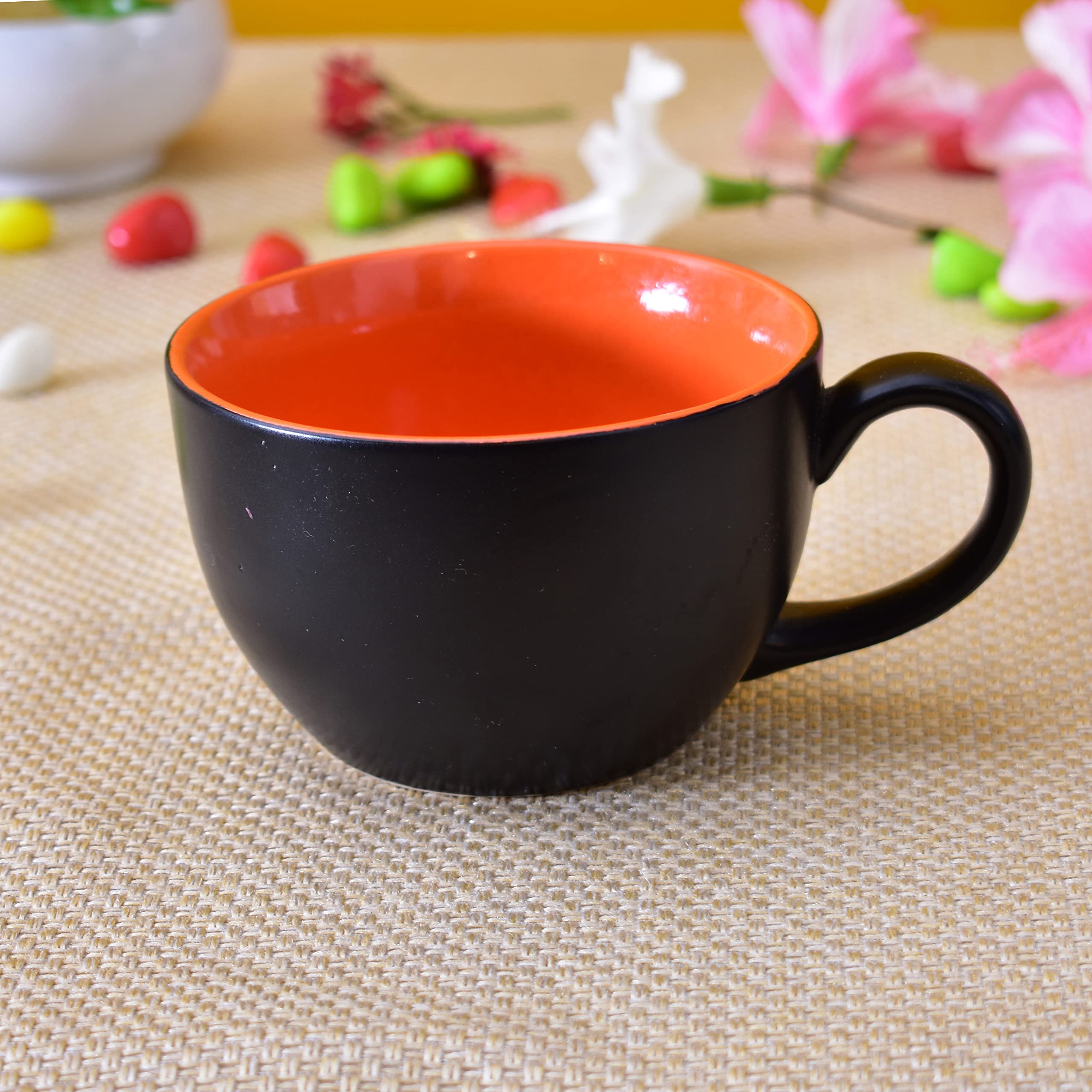 Kunhar Ceramic Soup Mug - Black Red, 2 Piece, 350 ML - Image 3