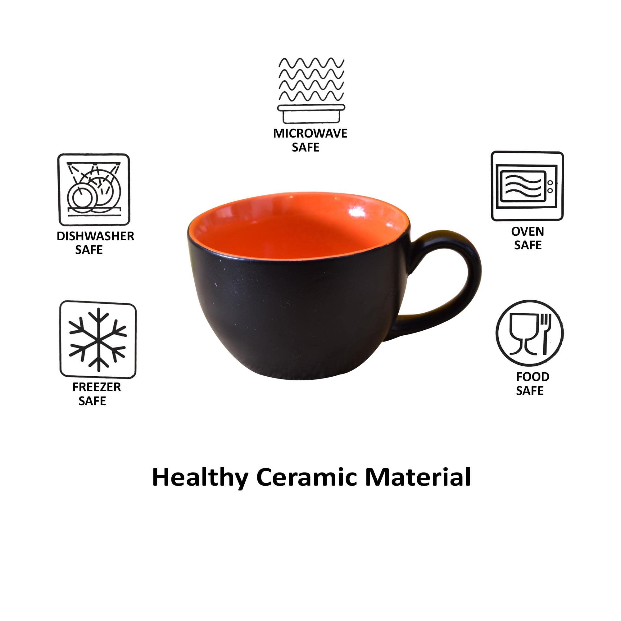Kunhar Ceramic Soup Mug - Black Red, 2 Piece, 350 ML - Image 6