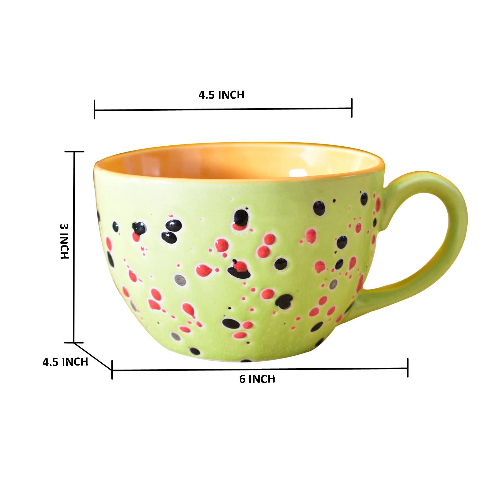 Kunhar Ceramic Soup Mug - Green Orange, 2 Piece, 350 ML - Image 2