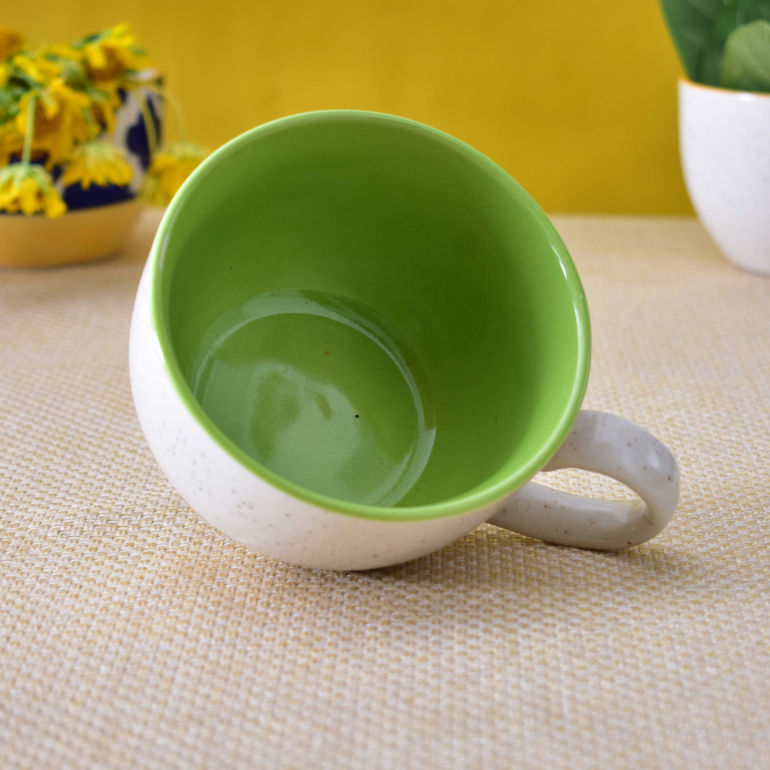 Kunhar Ceramic Soup Mug - Green Orange, 2 Piece, 350 ML - Image 4